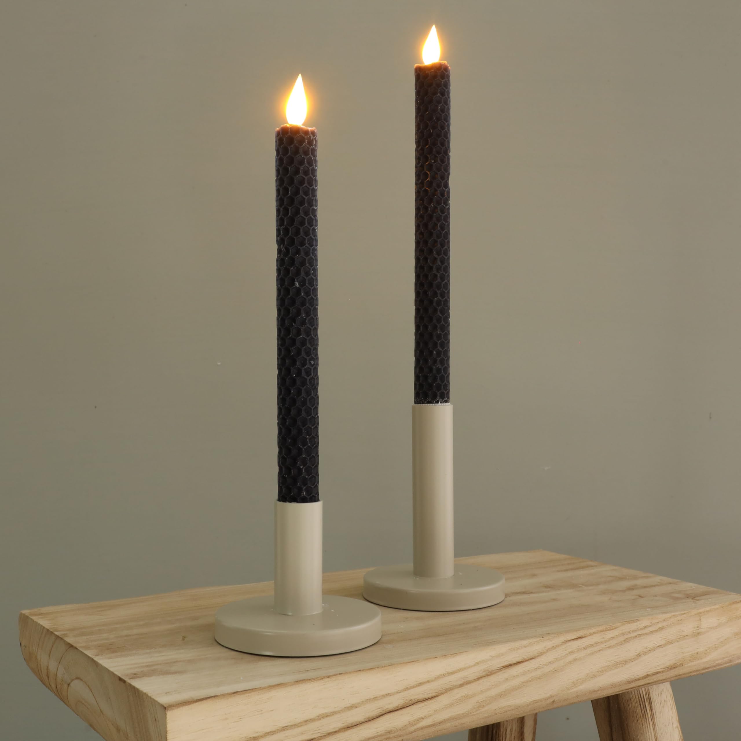 comforder Real Wax LED Candles with Flickering Flame (Set of 2), Electric Taper Candles with Timer Function, Honeycomb Look. (Black) - Image 3