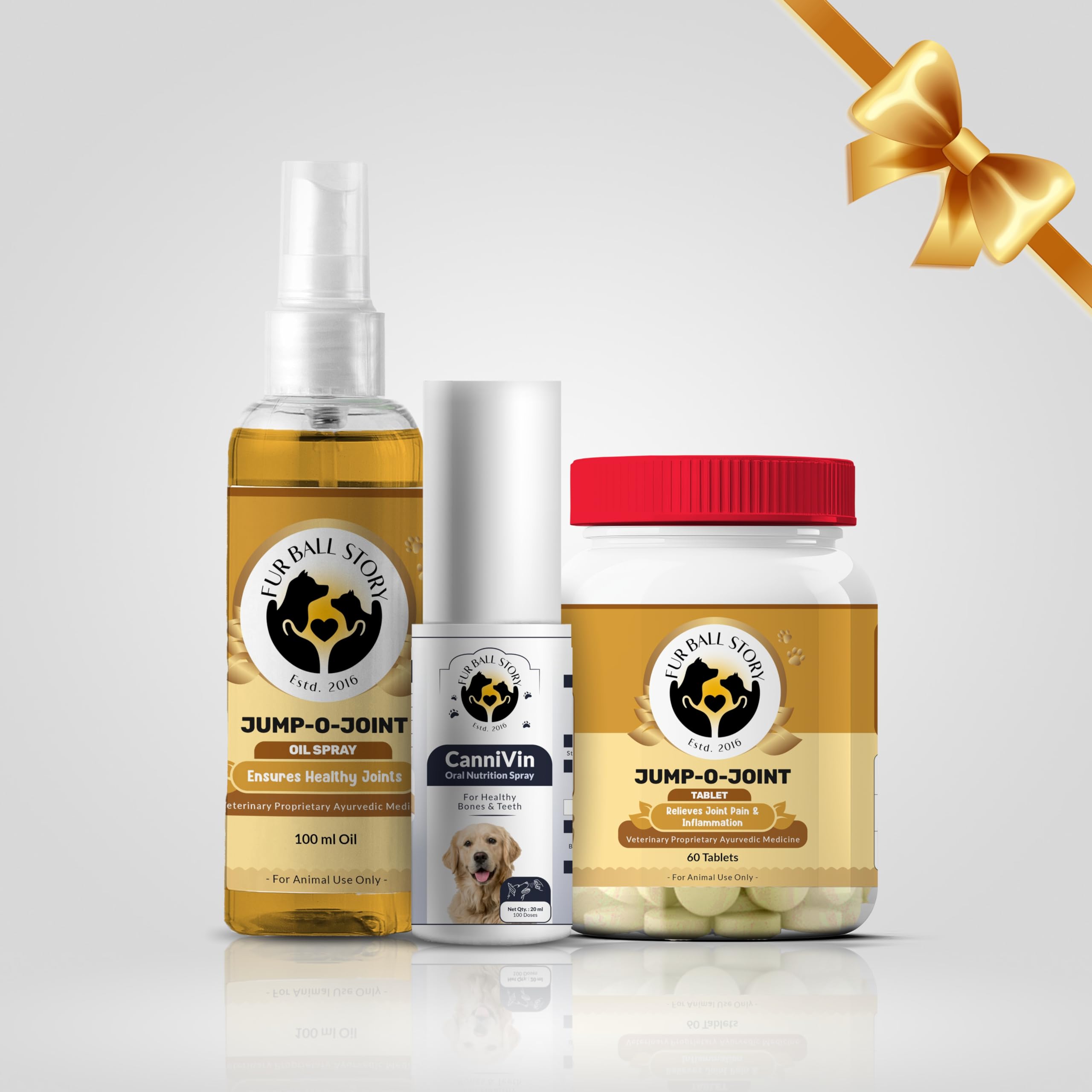 Fur Ball Story Joint Care Therapy Combo Pack | Pack of Jump-O-Joint Oil Spray 100ml & Joint Pain Relief Tablet (60 Tablets) & CanniVin Oral Nutritional Spray 20 ml (B0CNZF64P1) Amazon Price History, Amazon Price Tracker