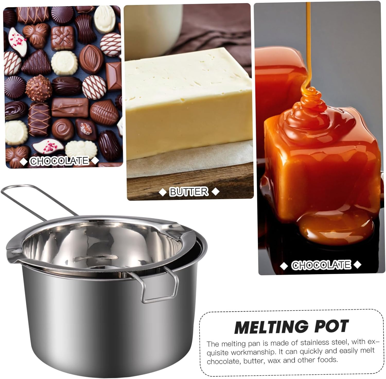 Double Boiler Melting Pot for Wax Chocolate and Candy Stainless Steel Heat Resistant Handle Suitable for Candle Making 1 Set