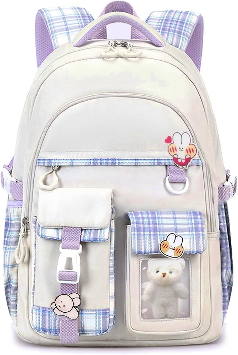 Girls Backpack,Cute School Backpack for Girls Kids Teens,Kawaii Bookbag for Primary Elementary,White