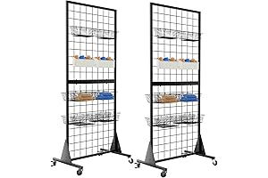 2-Pack Gridwall Display Stand Floor Rack Combo, 2'x5.5' Grid Wall Panel Retail...