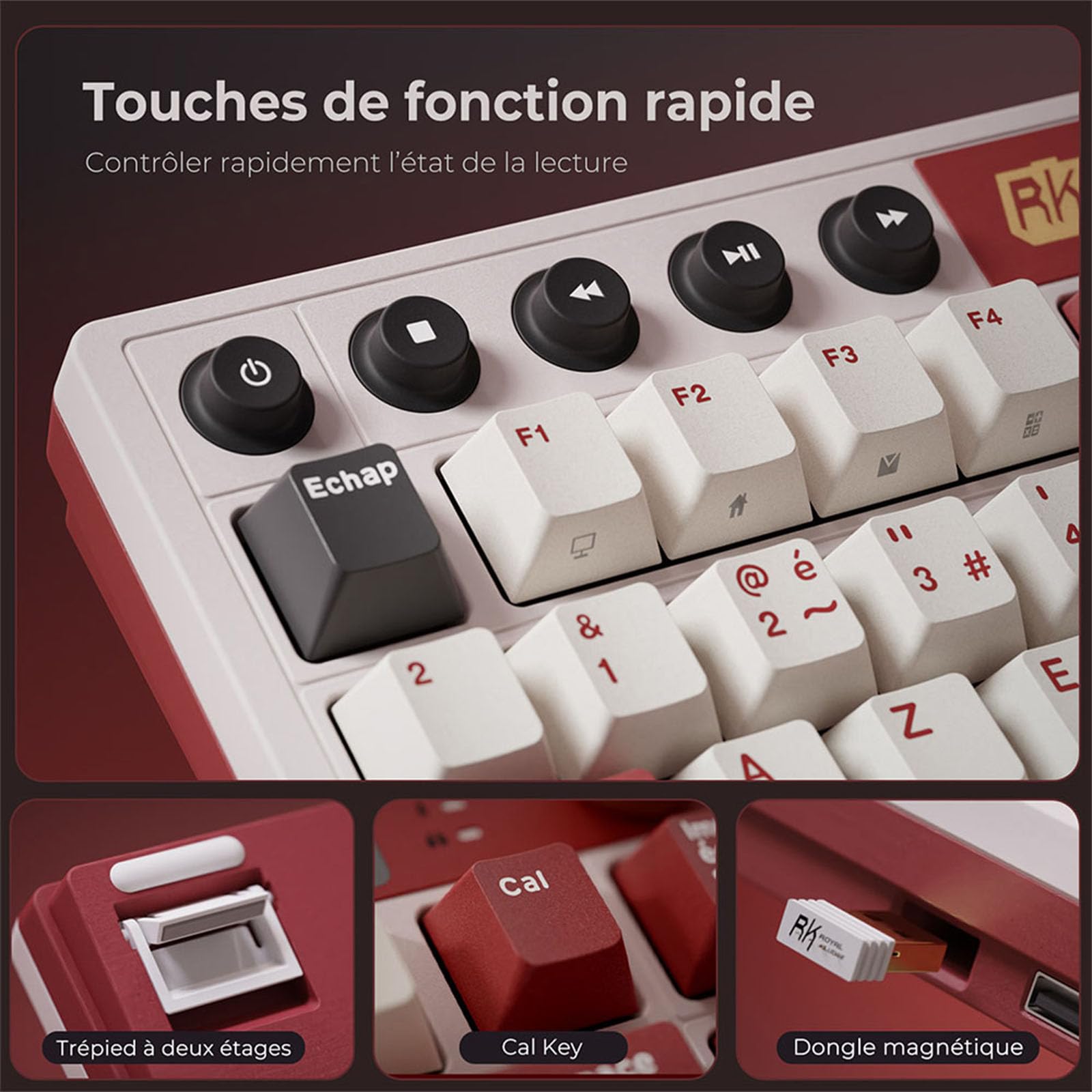 RK ROYAL KLUDGE M87 Clavier Mécanique AZERTY, 75% Gasket Clavier Sans Fil Gamer Tir-Mode, avec intelligen écran and Deux boutons, RVB Backlit, Clavier TKL Hot-swap, batterie 7500mAh, Cream Switch