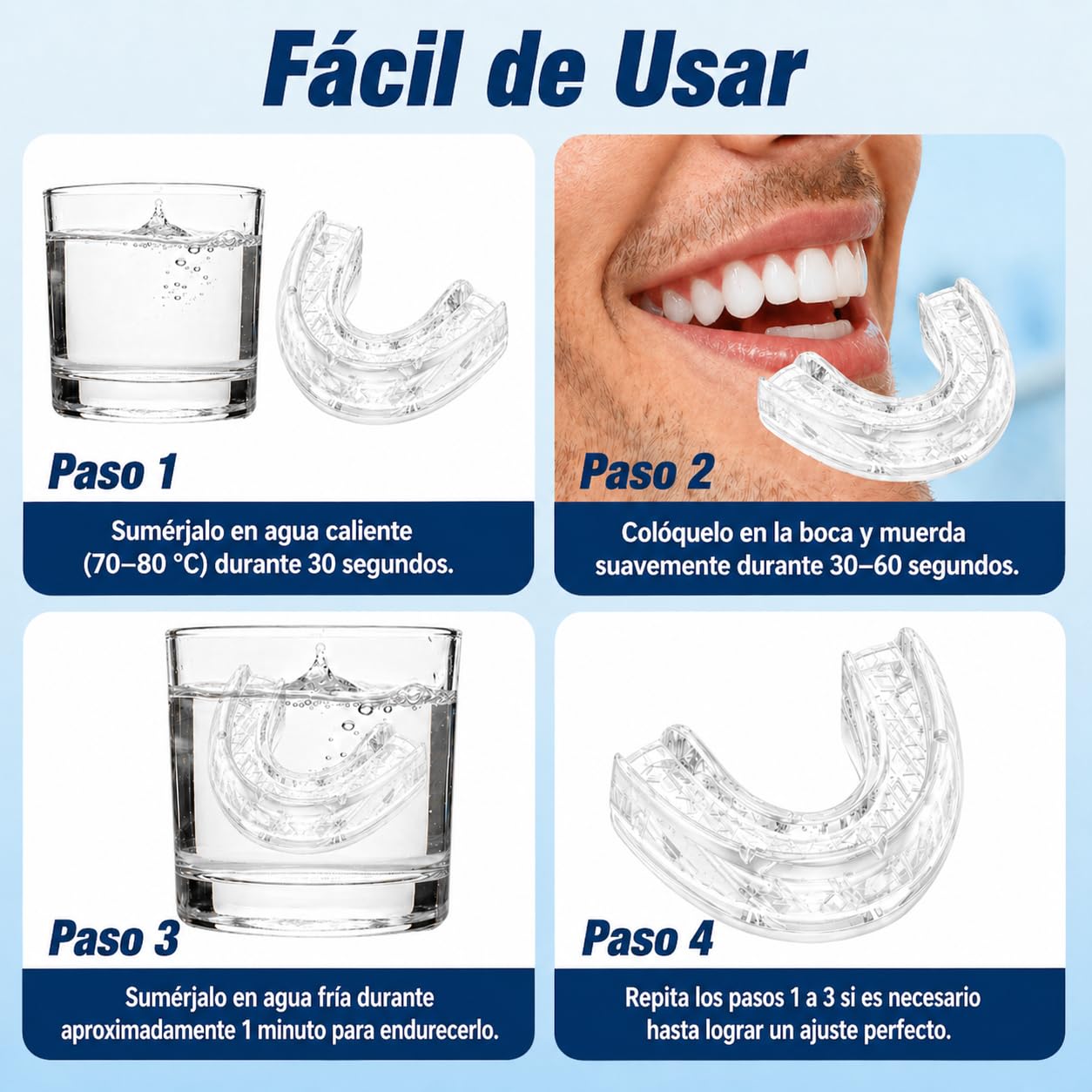 Avanzado Dispositivo Antironquidos – Férula Anti Ronquidos para Dormir, Solución Eficaz para Combatir los Ronquidos y Mejorar la Respiración Nocturna, Blanco Transparente