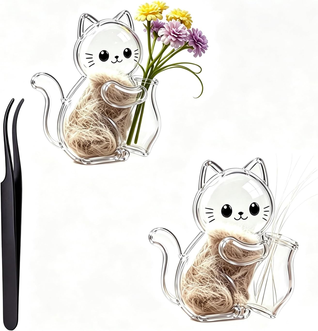 2PCS Cat Hair & Whisker Keepsake Fridge Magnets, Acrylic Pet Fur Keepsake