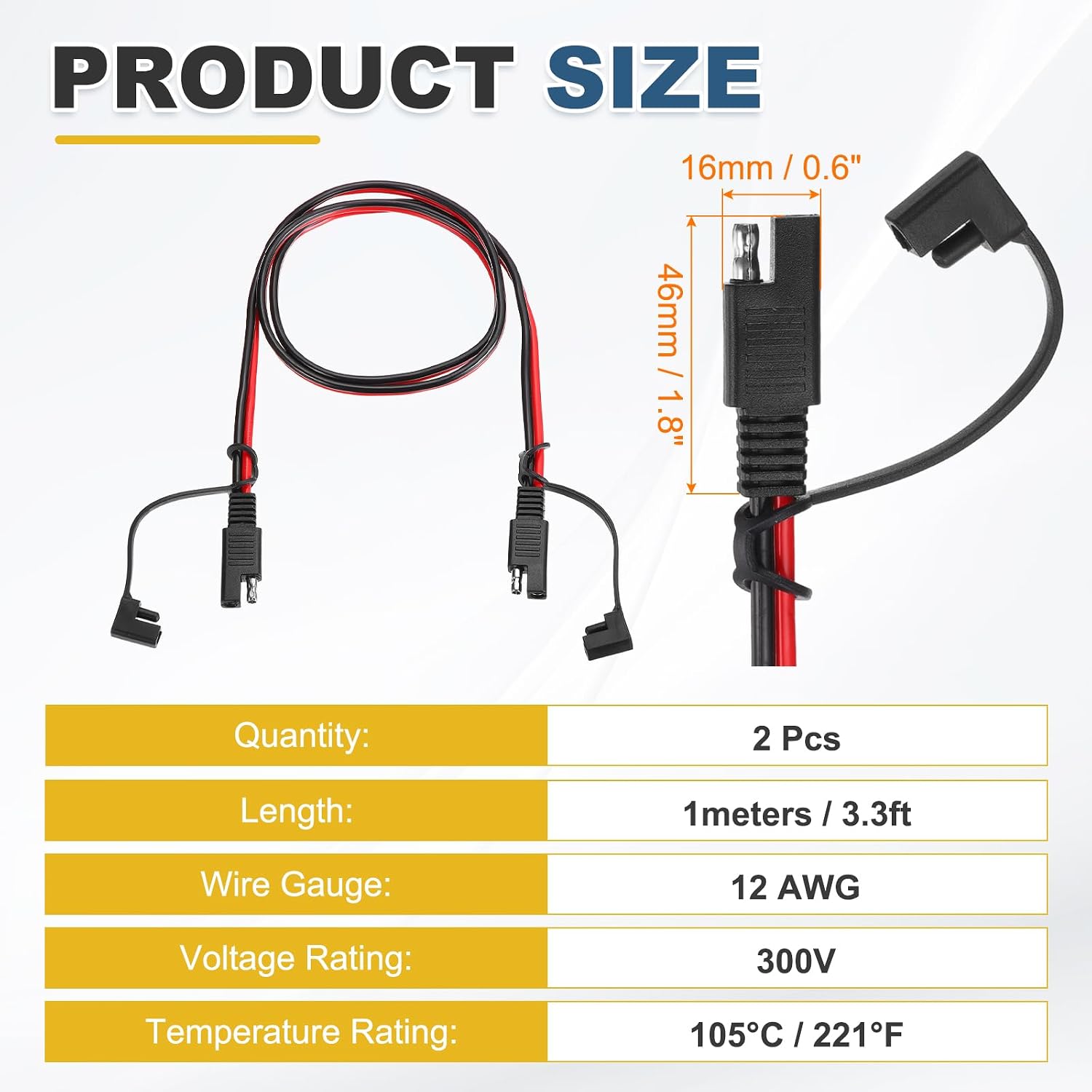 MECCANIXITY SAE Extension Cable, 3.3FT 12 AWG Quick Disconnect SAE Connector Cable Wire Cord Harness with Dust Cap for Motorcycle Automotive Power Solar Panel Cars Boats