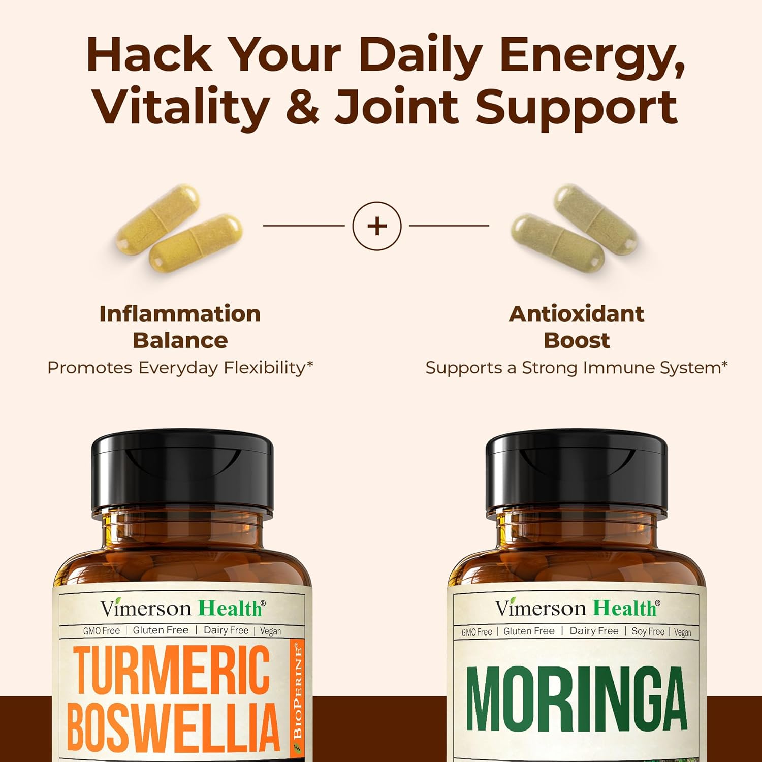 Boswellia Turmeric Curcumin Supplement + Moringa Capsules Bundle – Supports Joint Health, Balanced Energy & Healthy Metabolism – with Ginger Root, Organic Turmeric Powder and 100% Pure Moringa Powder