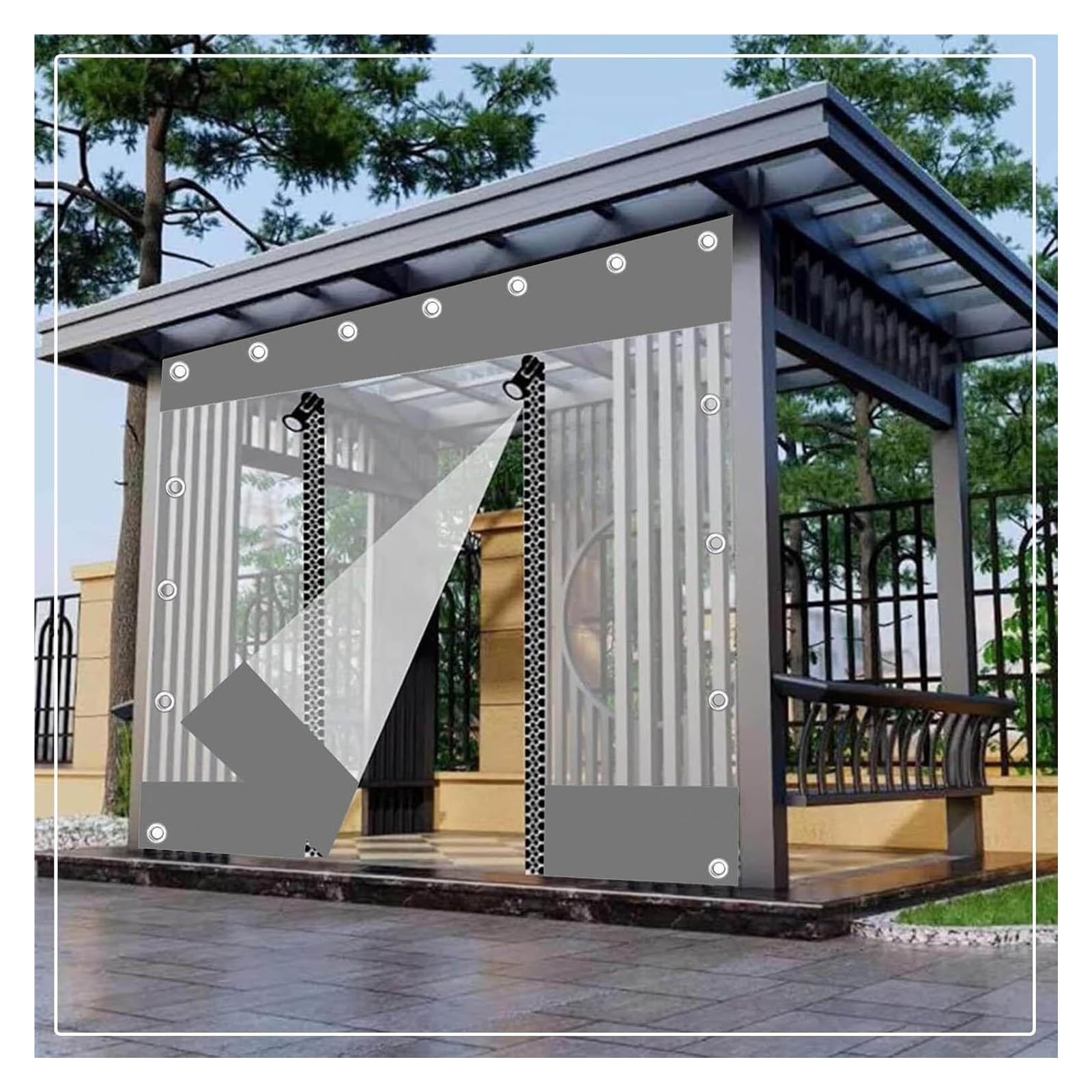 DETPWVWB Grey Clear Tarp Curtains With Zippered Door,Pvc Partition Tarpaulin Rain Curtain,for Garden Pergola Gazebo(3x2.2m(9.8 * 7.2ft))(2.2x300cm(7.2 * 9.8ft))