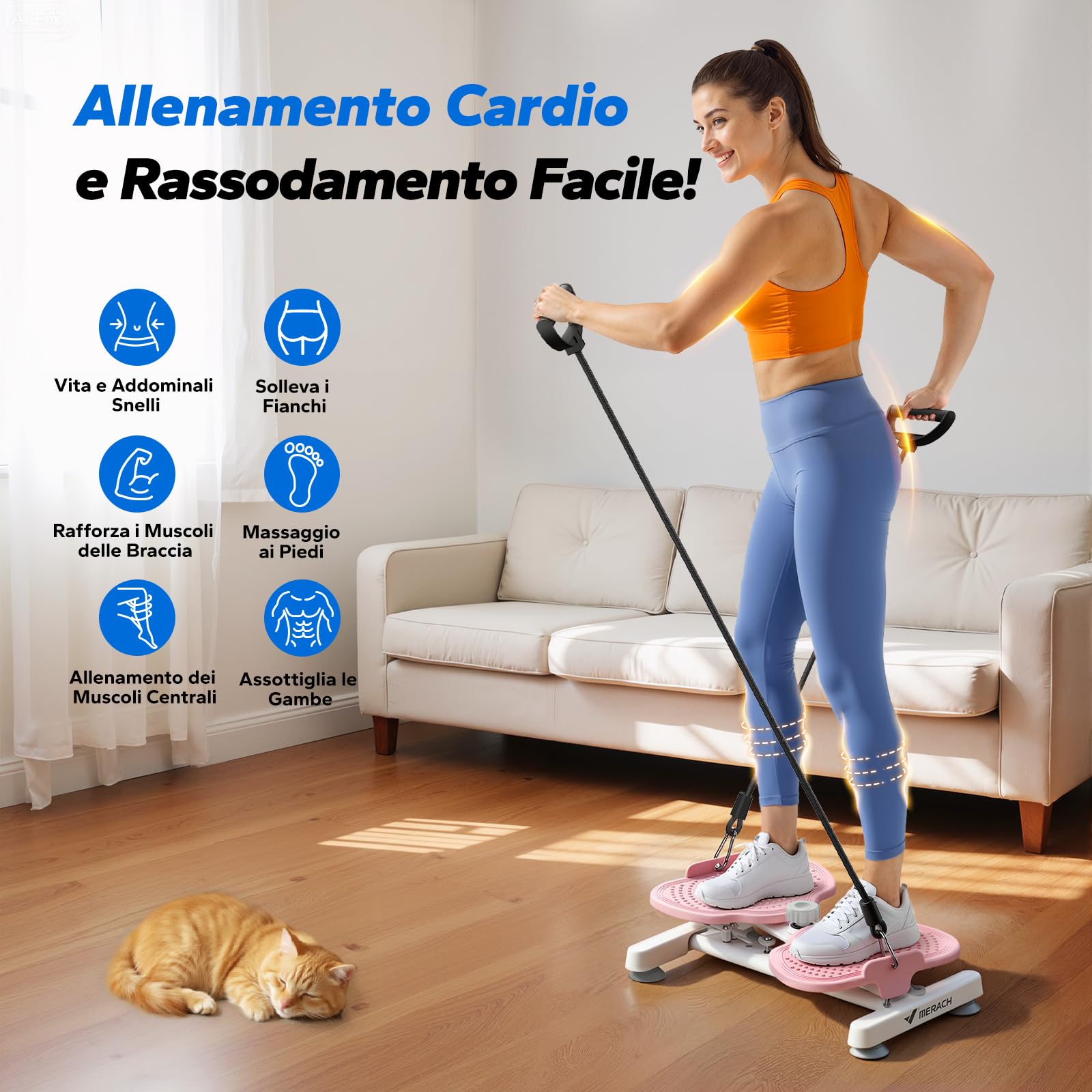 MERACH Twist Waist Disc Board per le Donne, Waist Whisper con 2 Fasce Elastiche, Pedana Rotante Dimagrante per Allenare Core e Fianchi, 136KG Max per Fitness & Ginnastica