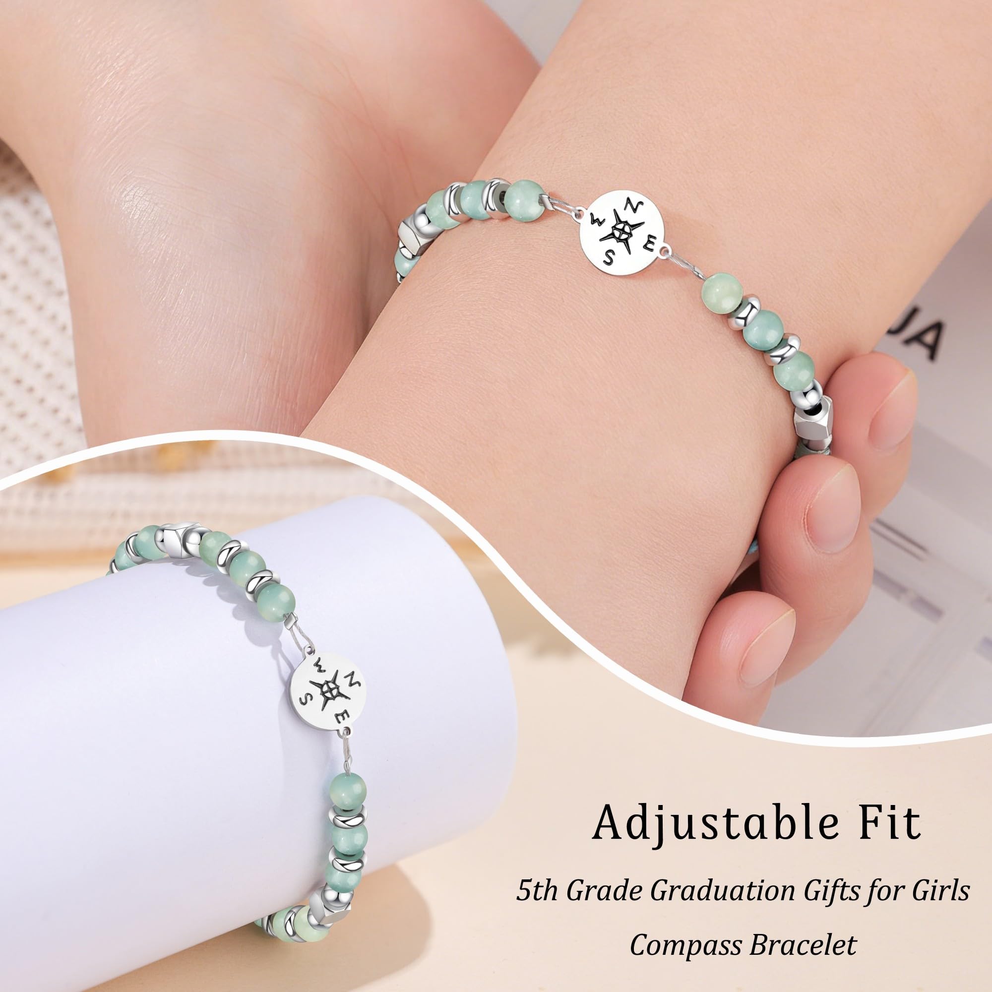 JoycuFF Graduation Gifts for Her Class of 2026 College High School 5th 8th Grade Preschool College Middle School Teen Girls Graduation Gifts The Adventure Begins Compass Bracelets for Women