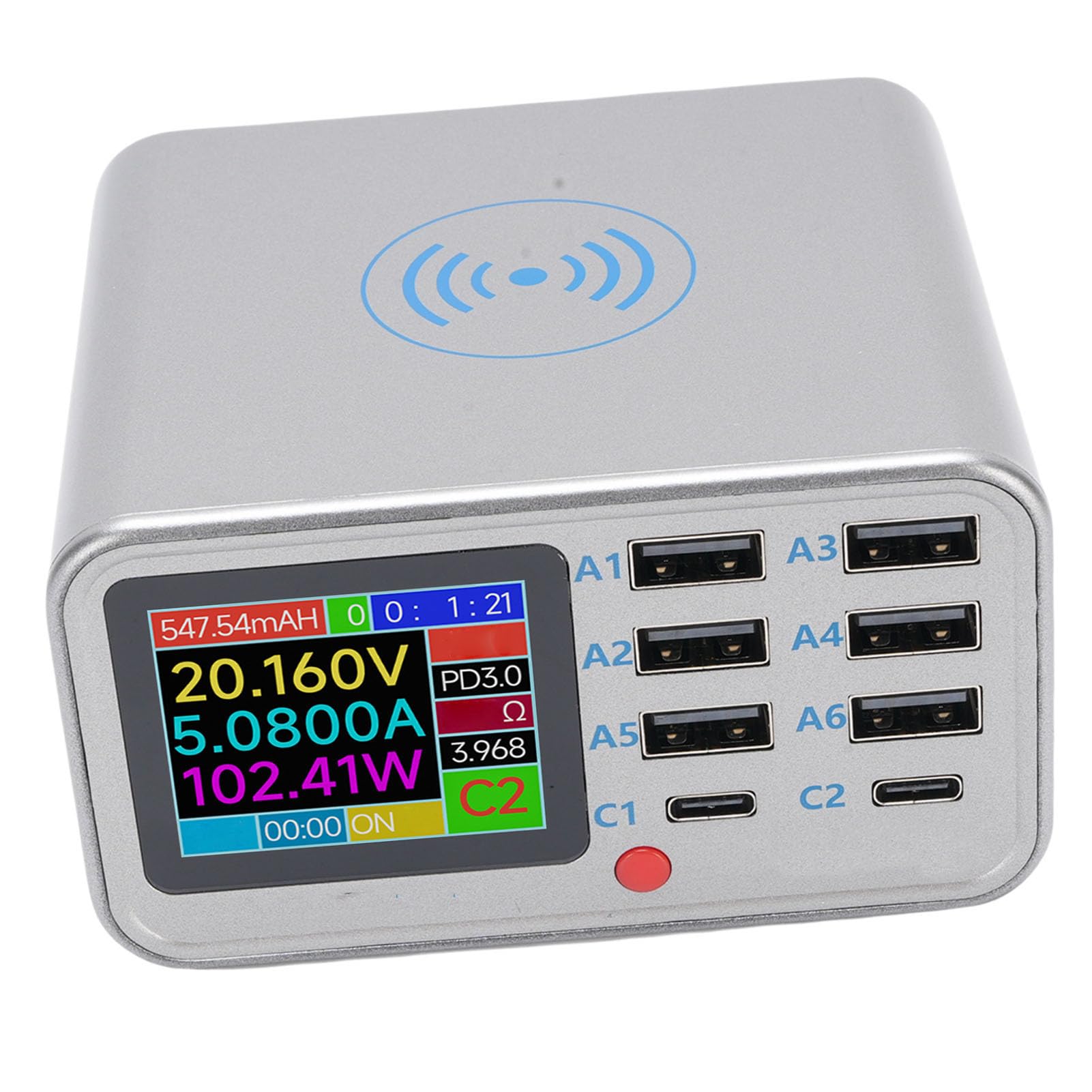 USB-Lade-Hub, 100 W, 8 Ports, Kabellose USB-Ladestation mit Bildschirmanzeige, Schnelles Aufladen Mehrerer Geräte, Smart IC Desktop Organizer Hub für Smartphones, Tablets (EU-Stecker)