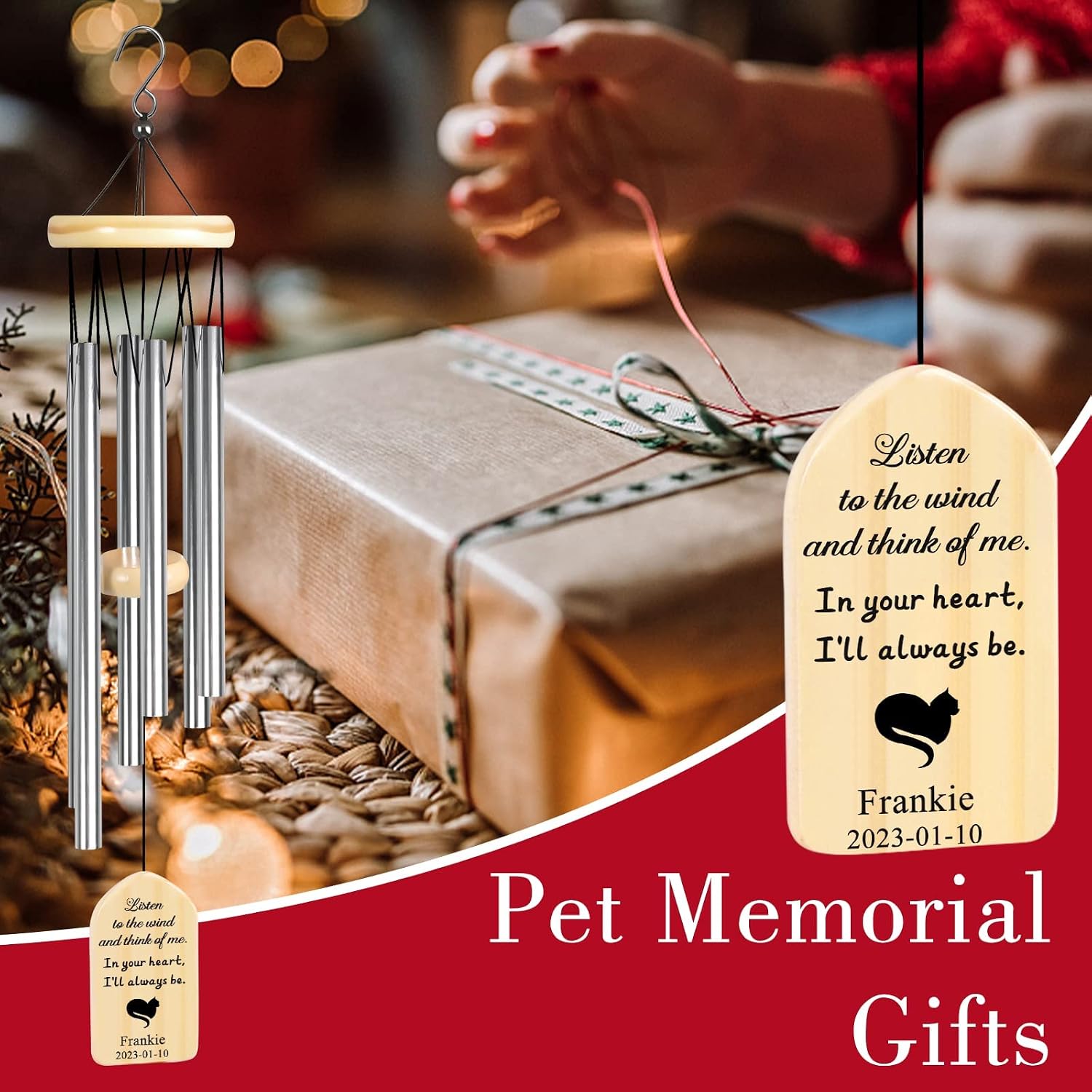 Cat Memorial Gifts for Loss of Cat, Jocidea Personalized Cat Memorial Wind Chime, Loss of Cat Sympathy Gift, Cat Remembrance Gifts, in Memory of Cat - I'll Always Be