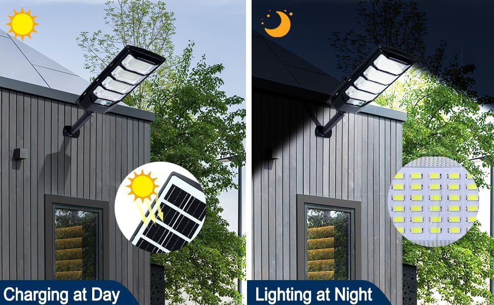 Miniatura 3 de Luces solares impermeables para exteriores, paquete de 2 luces solares de calle de 12000 lúmenes con sensor de movimiento, luz de seguridad contra