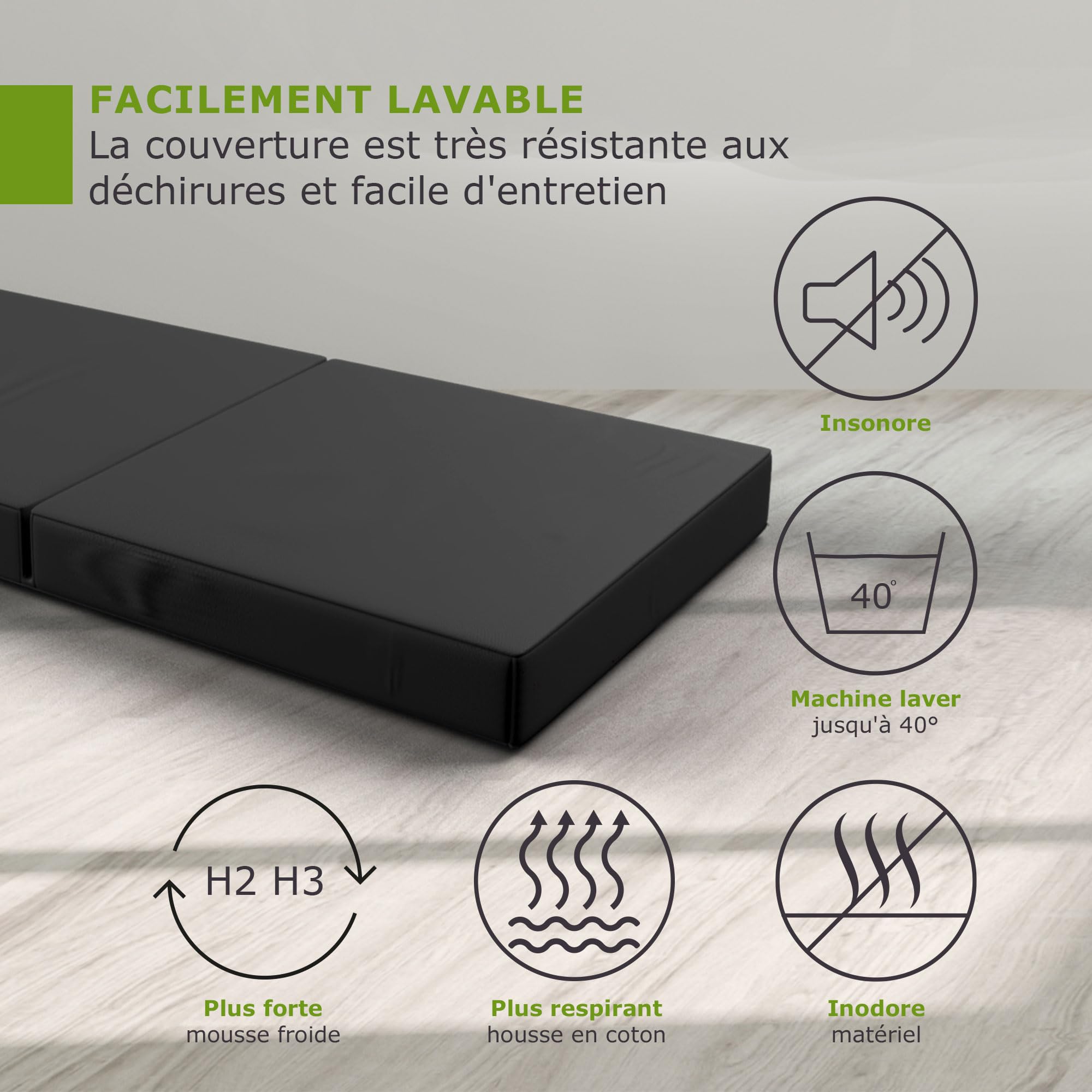 SHOGAZI Matelas Pliant 120 x 180 x 12 cm, d'Invité Pliable 2 Places d'Allemagne, Confort de Sommeil Ultime, Lavage Facile (Anthracite)