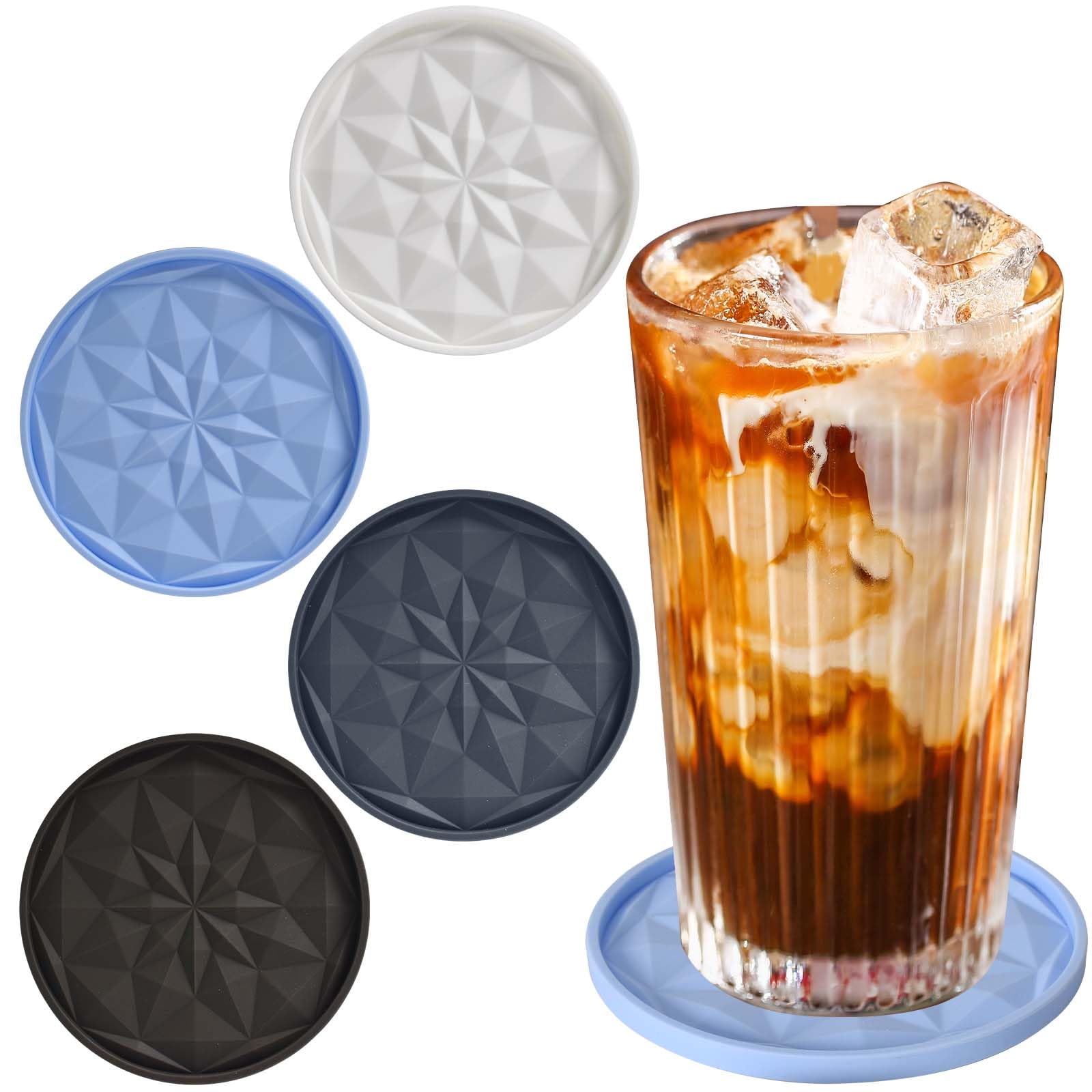 Alyxen 4 Stück Untersetzern, Getränkeuntersetzer, Silikon-Untersetzer, Gläser Untersetzer mit Tropfen Stopp, Tassen Untersetzern Glasuntersetzer für Cocktails Kaffee Tee, rutschfest, Mehrfarbig
