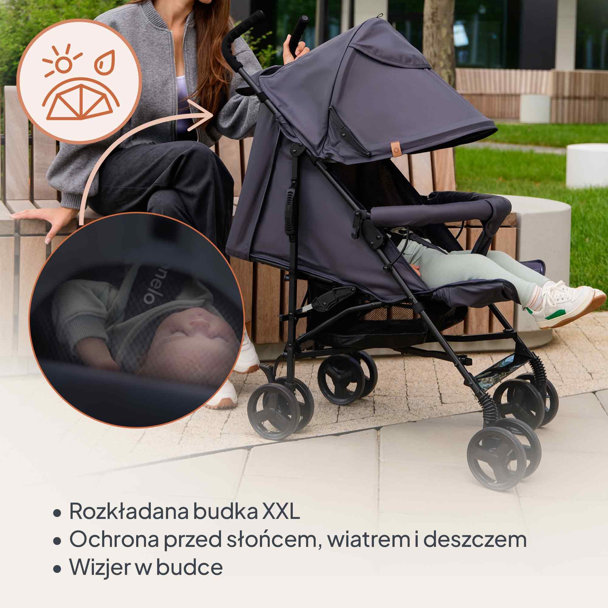 LIONELO Spacerowy Wózek Dziecięcy Elia do 15 kg od 6 m do 3 lat Składany Podróżny Lekki 7 kg, Funkcja Leżenia, Kompaktowy, Duża Budka, Kosz Zakupowy, Moskitiera