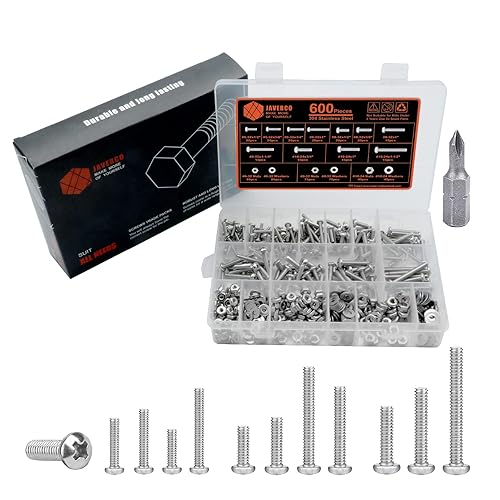 600 piezas #6-32#8-32#10-24 Tornillos de cabeza plana Phillips Tornillos de tuerca plana Arandelas planas de acero inoxidable 304, tornillos de