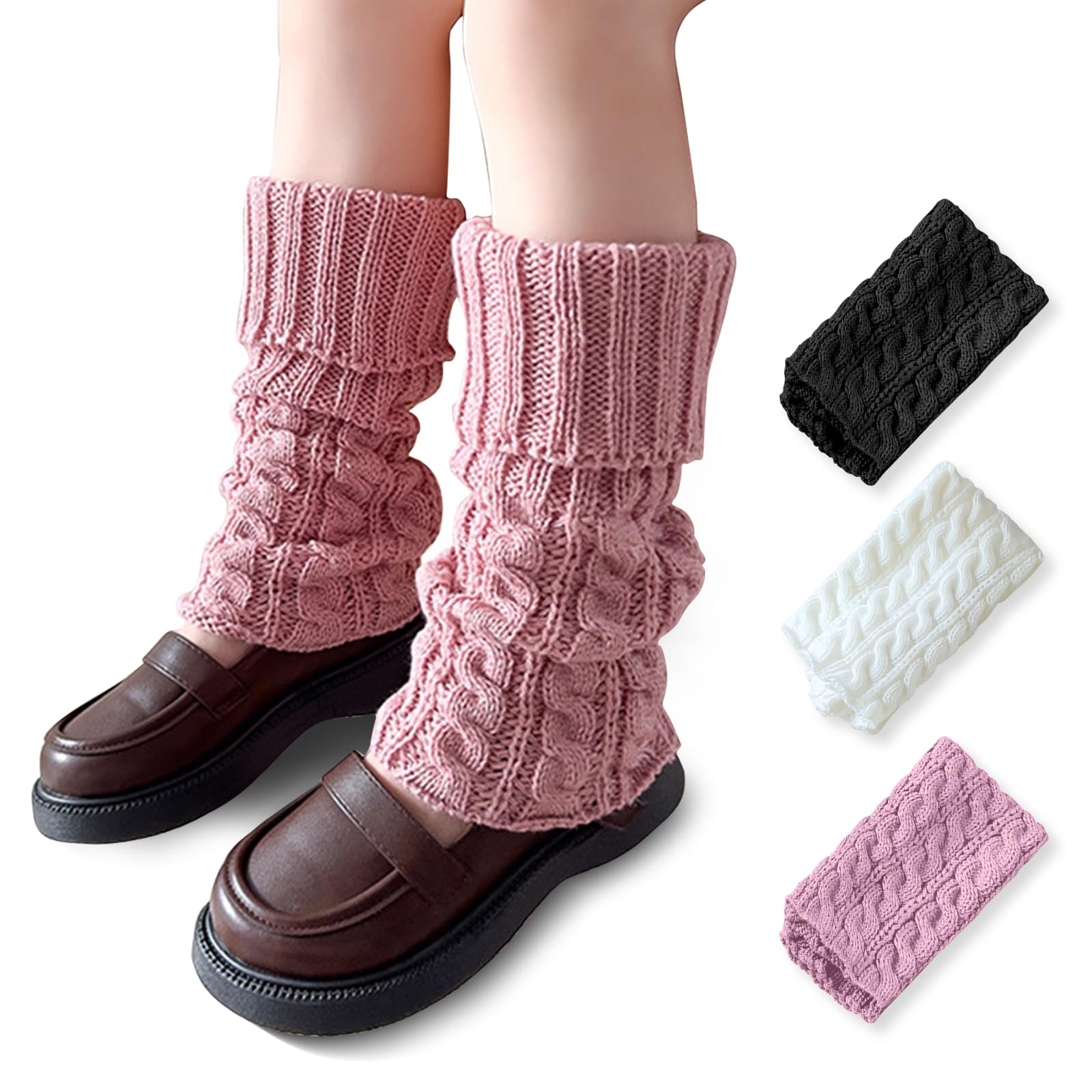 SONARIN 3 Paia Scaldamuscoli per Ragazze,Invernali Maglia Scaldamuscoli Lunghi Calzini Alti Calze al Ginocchio senza Piedi Elasticizzati per Bambine