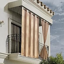 HIPPO Stripes 260 GSM Waterproof Plastic Light-filtering Outdoor Balcony Curtain Sun & Rain Protection, Door Grommet Curtain (4.50FTX7.50FT, 2IN1 Bamboo-Mocha, 2 PC), Brown