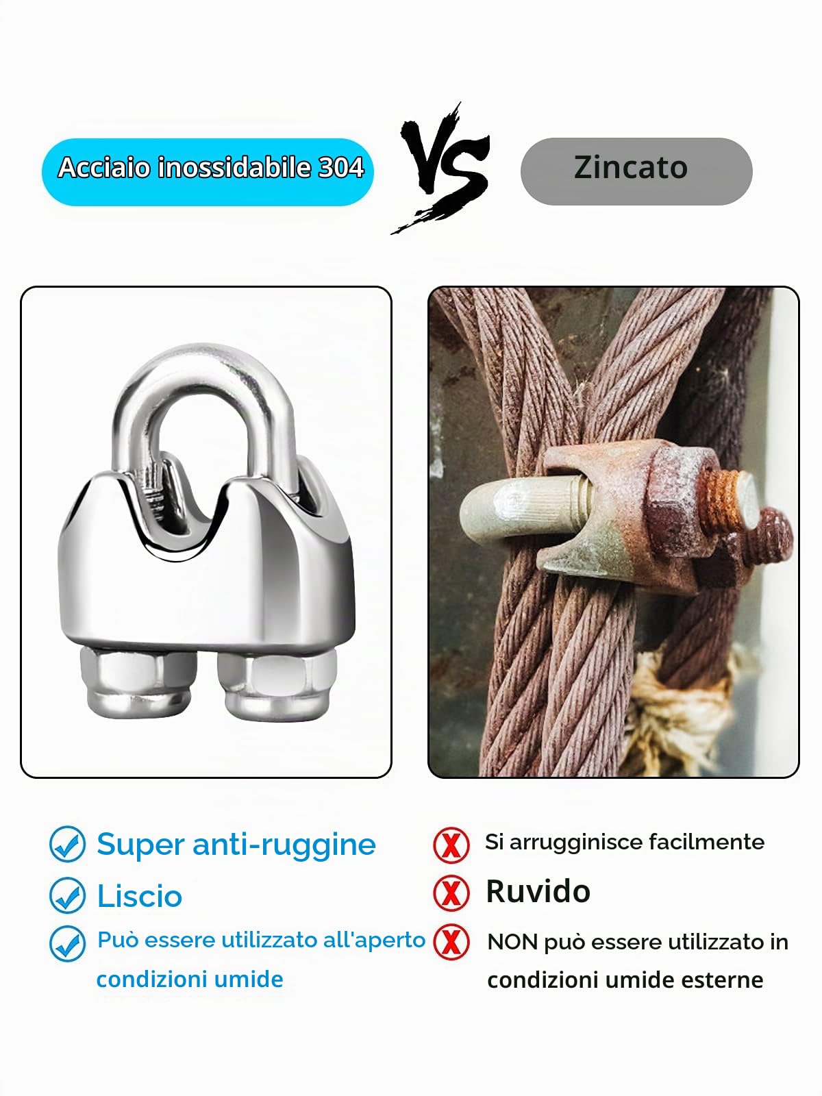 TooTaci Kit di fune metalliche in acciaio inox da 5 mm, Cavo Acciaio Rivestito 5MM/30M Inossidabile Cavo Acciaio con M6 Tenditore, Fune per Sollevamento, Filo Stendibiancheria, Tende da Esterno
