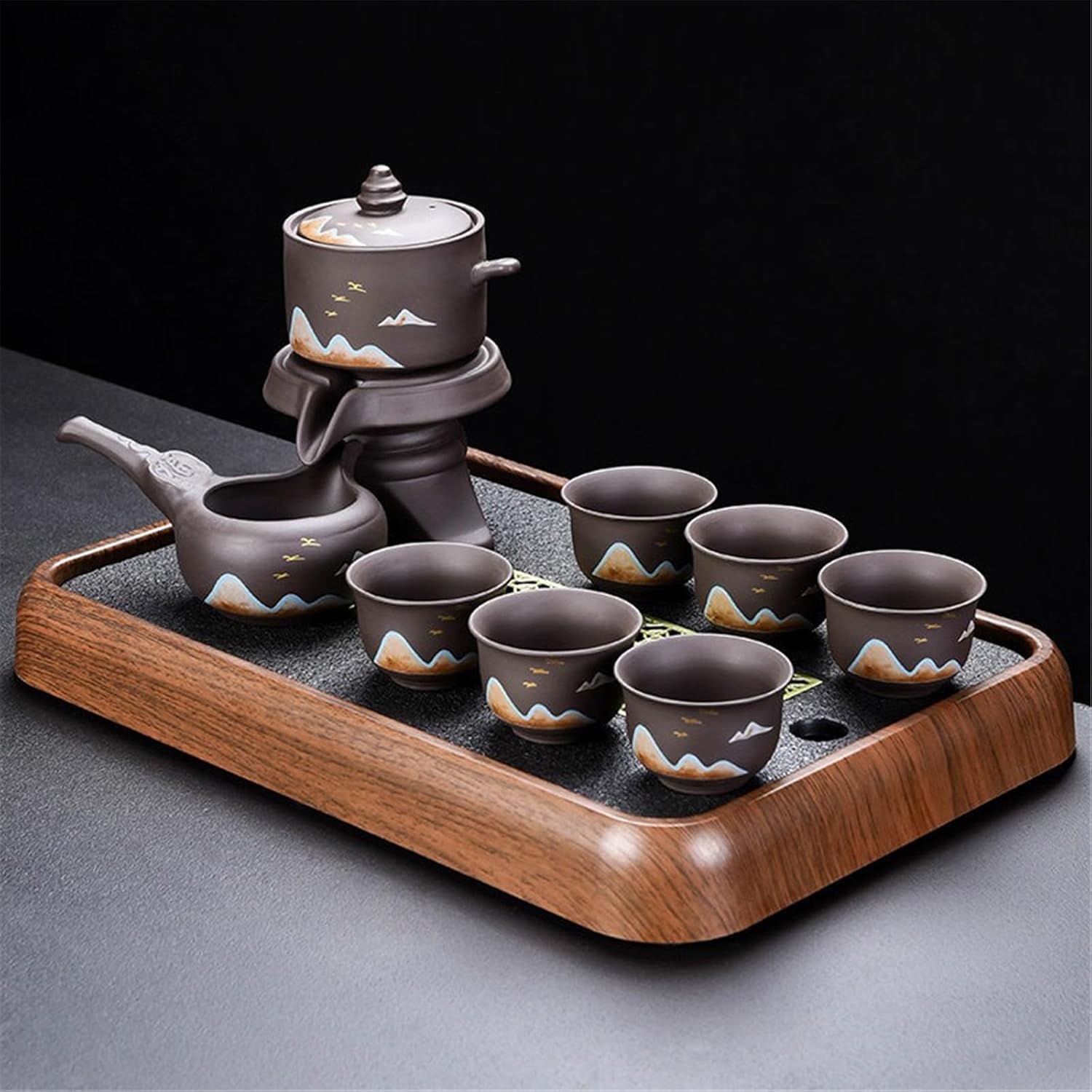 Purple Clay Automatic Tea Set, Effortless Pouring Teapot and Cups-suit4