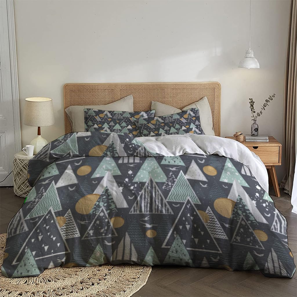 NIBAINLO 布団カバー抽象的なモミの木と月 肌に優しい ピーチスキン加工 掛け布団カバー 和式 洋式 あったか 布団カバーセット リバーシブル ホームステイ ホテル 家庭兼用