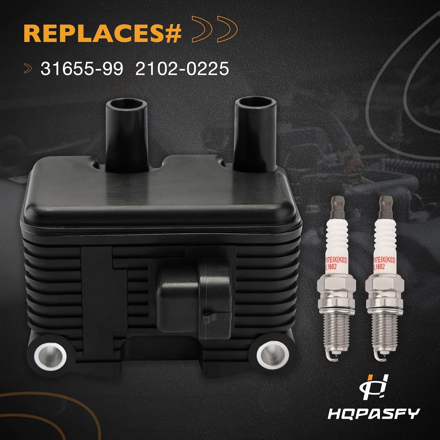 0.5 OHM Ignition Coil & 2pcs Spark Plugs, Compatible with 1999-2006 Harley Dyna/Softail/Electra Glide/Sportster 883/1200, DXL/FLT/FXD/FLST/FXST & More, Replace# 31655-99/2102-0225