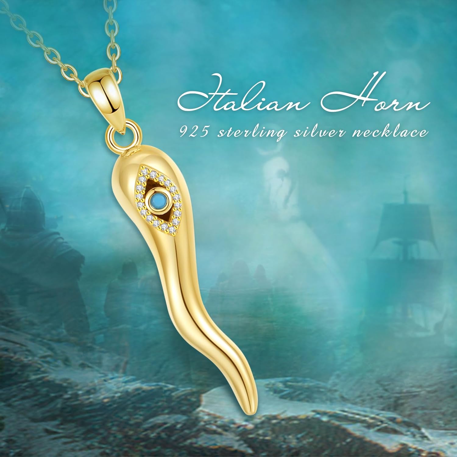 INFUSEU 925 Sterling Silver Italian Horn Evil Eye Necklace for Women Men Good Luck Protection Gifts - Image 9