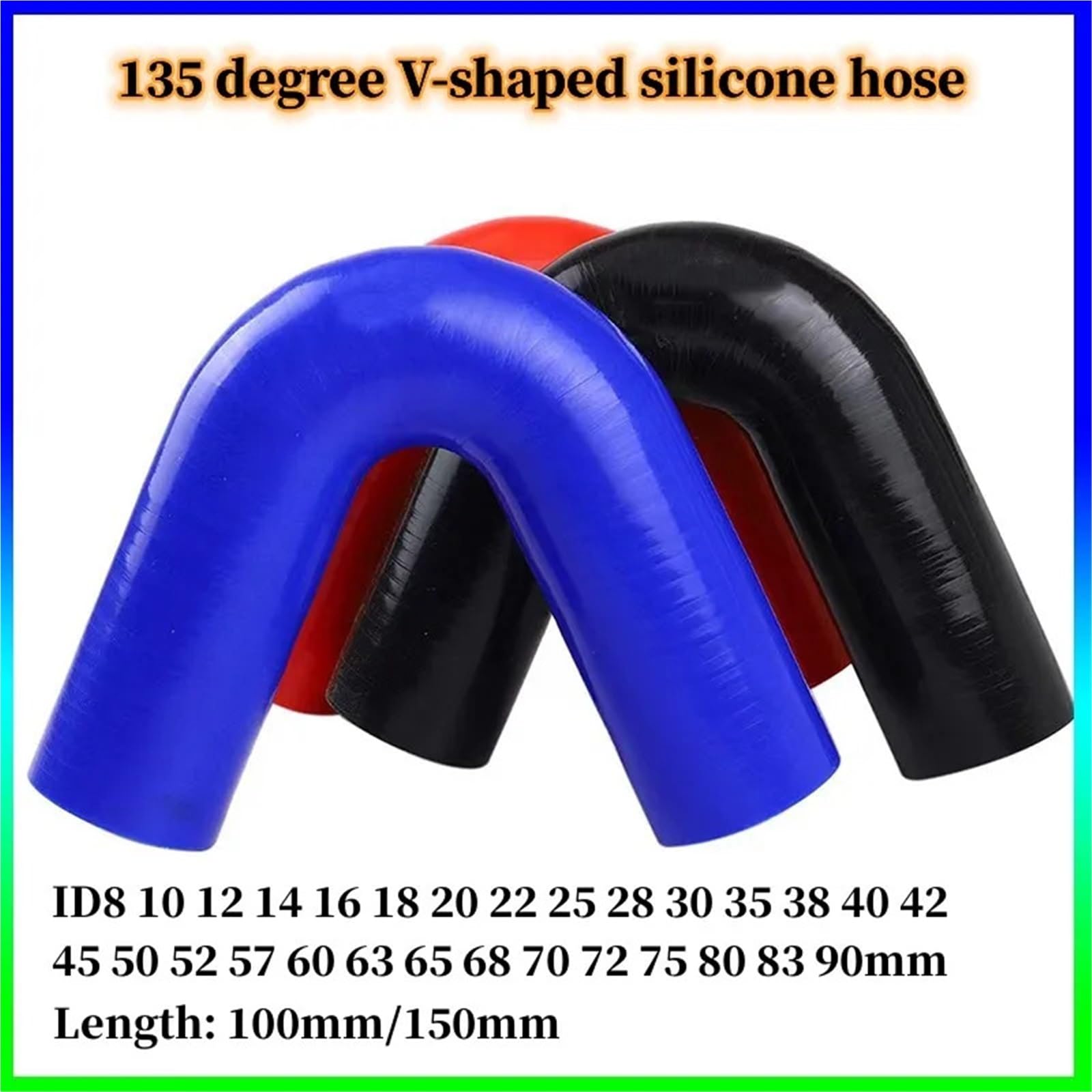 Motoforti Tuyau Silicone Noir Rouge 90mm Diamètre Intérieur 100mm Longueur 0° Avec Colliers - Refroidissement Universel