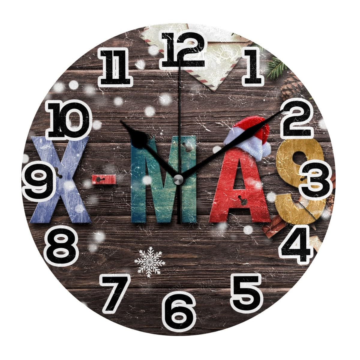 Horloge de Noël en bois silencieuse pour déco de salon chaleureuse