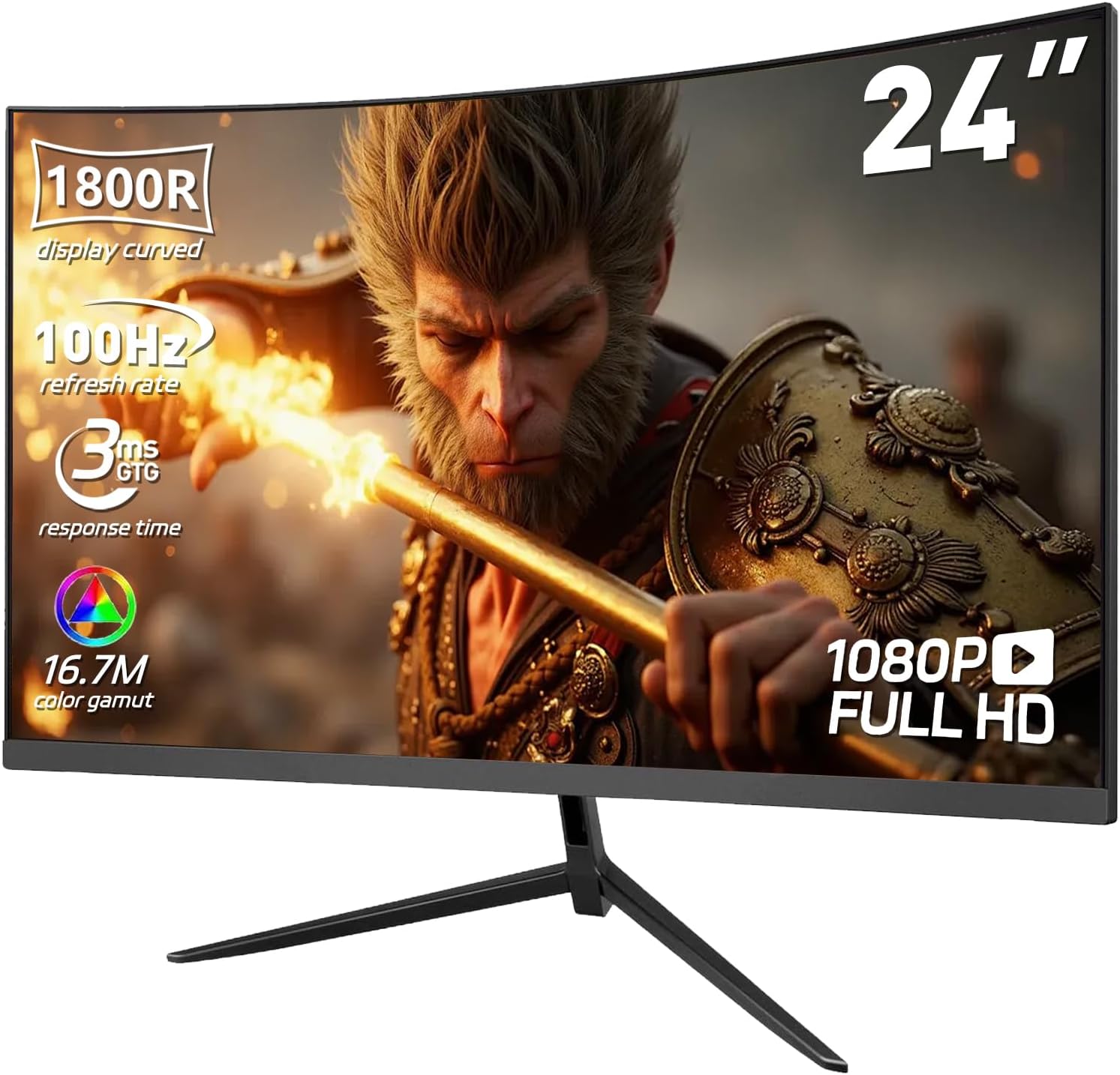 - 24 Inch Curved 1080P Gaming Monitor, 1800R FHD 100Hz Computer Monitor, 3ms Response Time, FreeSync, Eye-Care, HDMI/DP, Built-in Speakers, VESA Mount