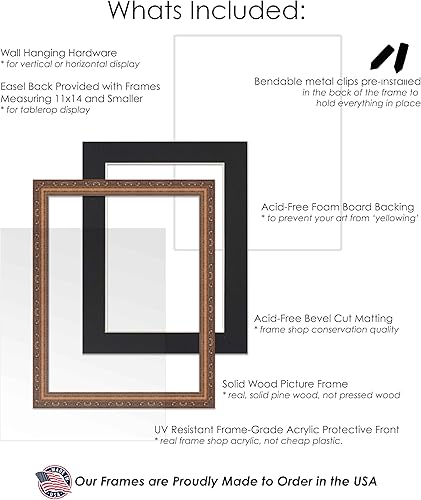 Miniatura 3 de Marco de 8 x 8 pulgadas con paspartú, marco dorado antiguo de 11 x 11 pulgadas, madera hecho para exhibir impresión o póster de 8 x 8 pulgadas con