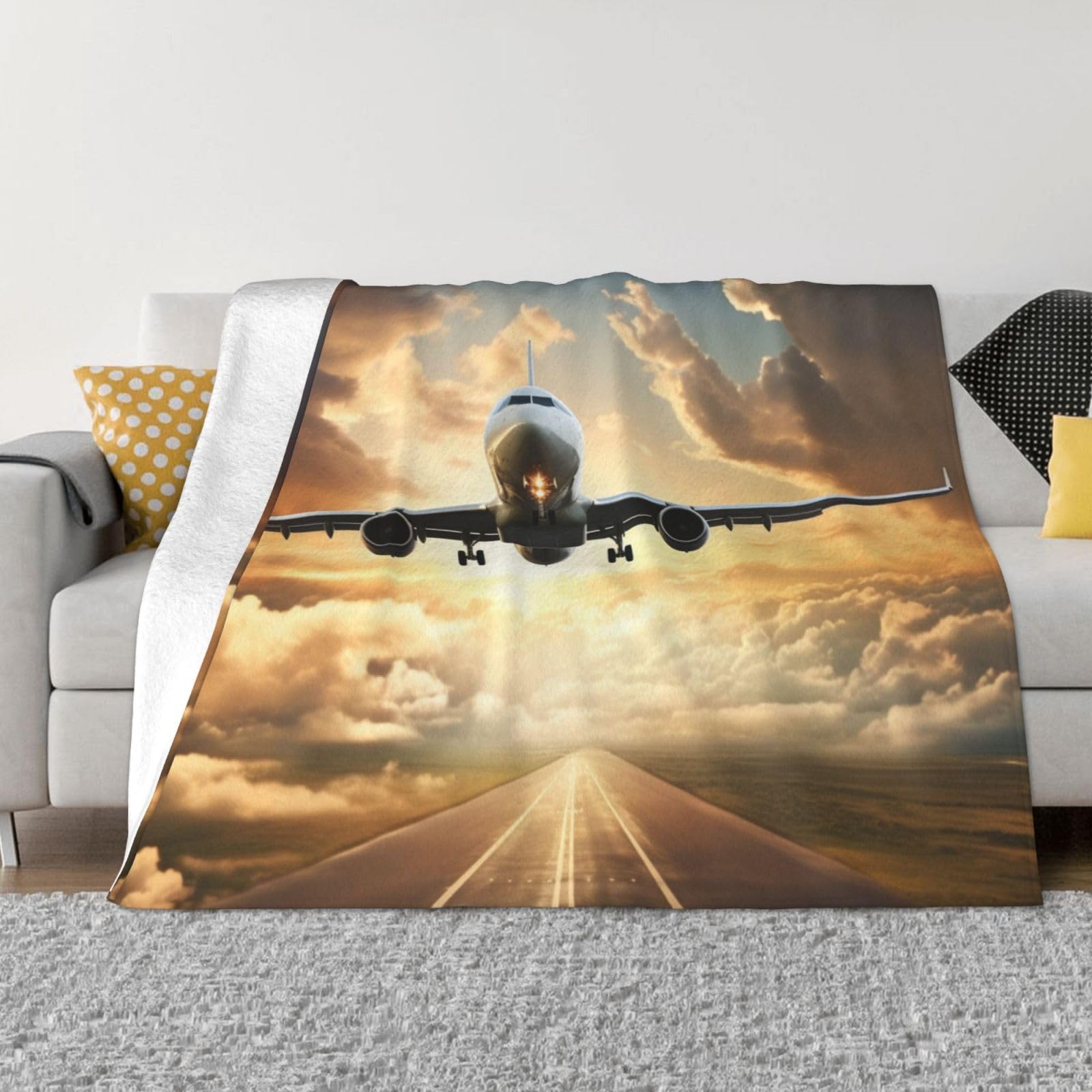 Couverture avion en micro polaire douce | Plaid léger de lit et canapé 127x101 cm