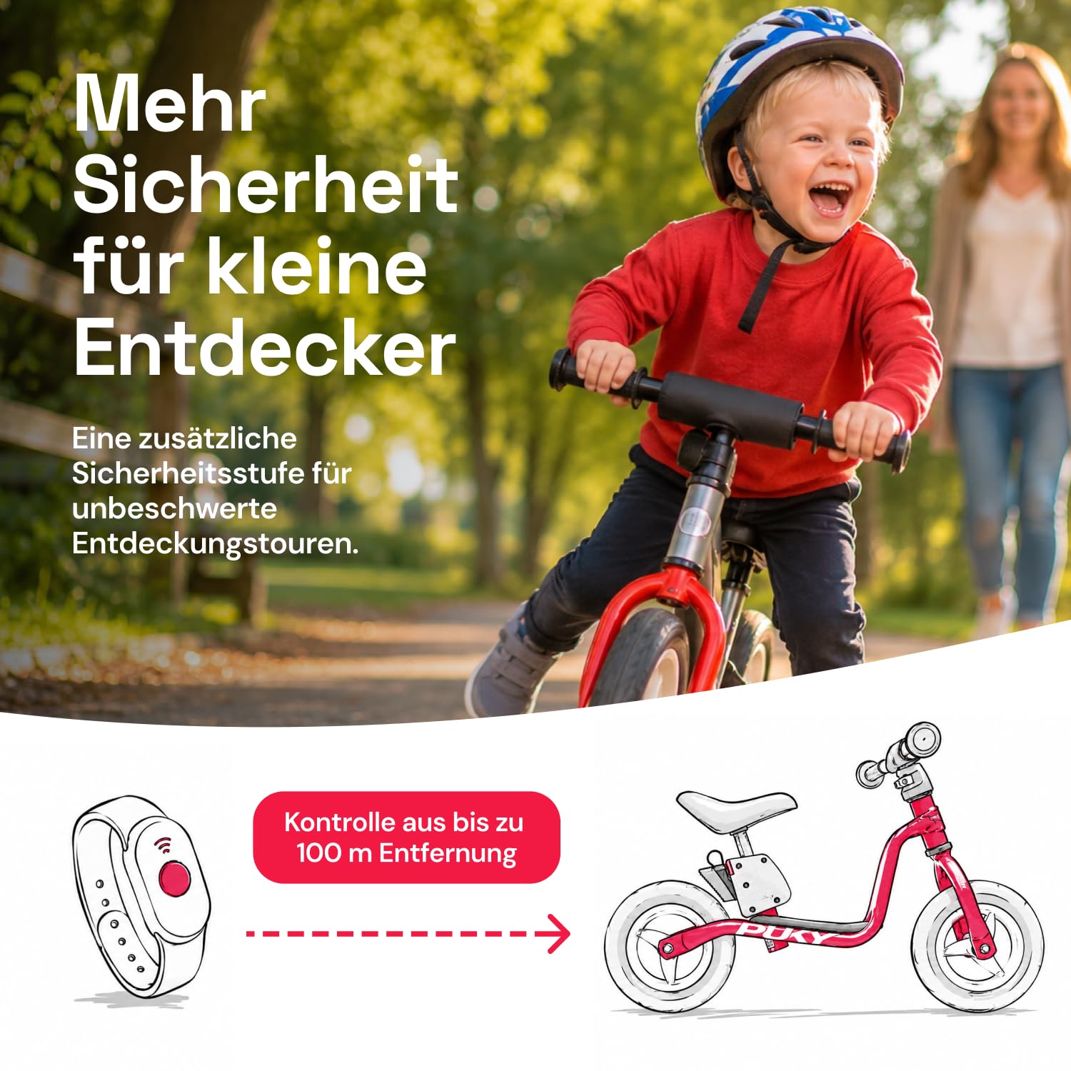 Bremsassistent für PUKY Modell LR M/LR M Classic mit Motiv (Schwarz) I für Kinder ab 2Jahre | integriertes Rücklicht für mehr Sicherheit