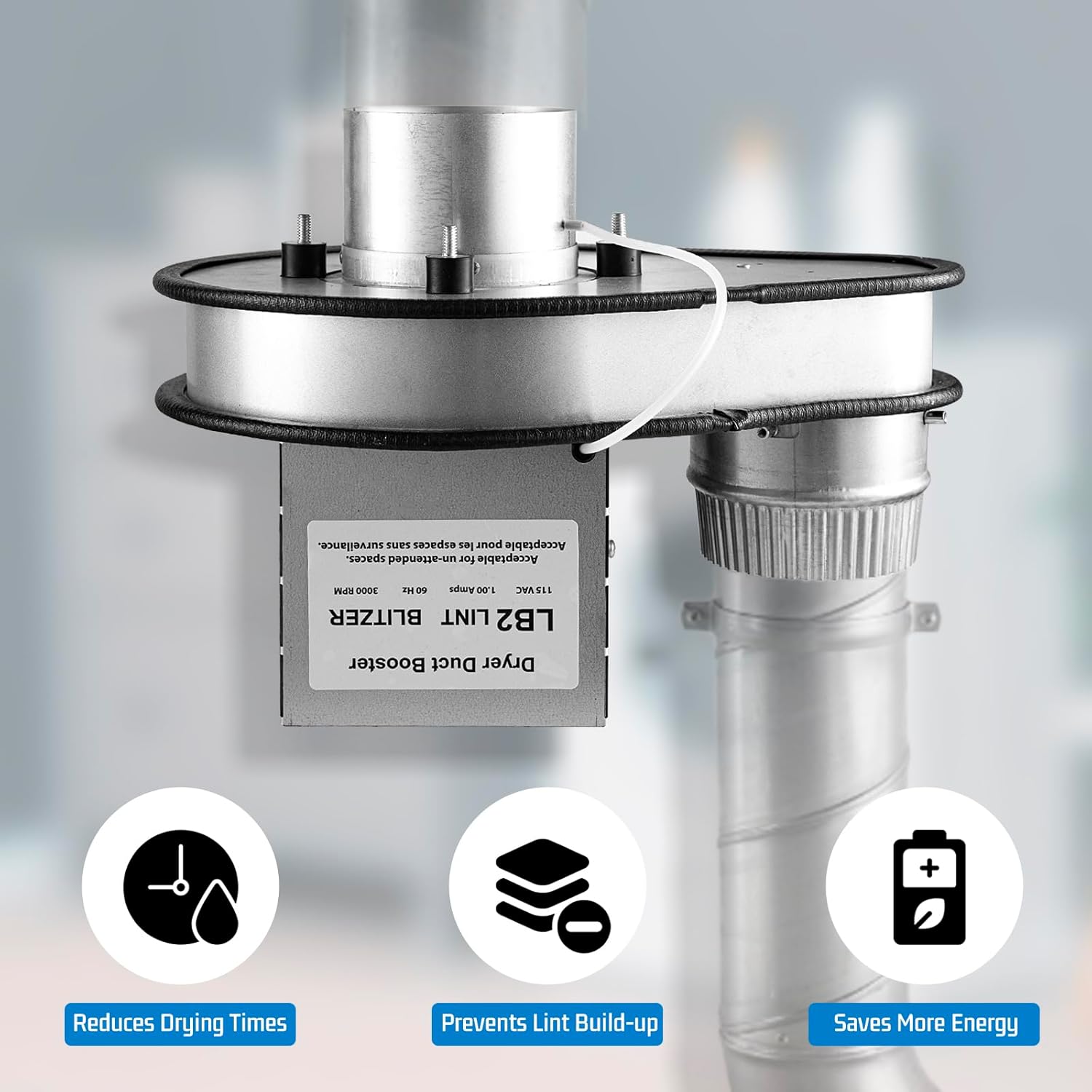 Dryer Duct Booster Fan, LB2 Dryer Duct Booster Fan with Automatic Activation 4" DBF2 - Zero Maintenance, No-Clog