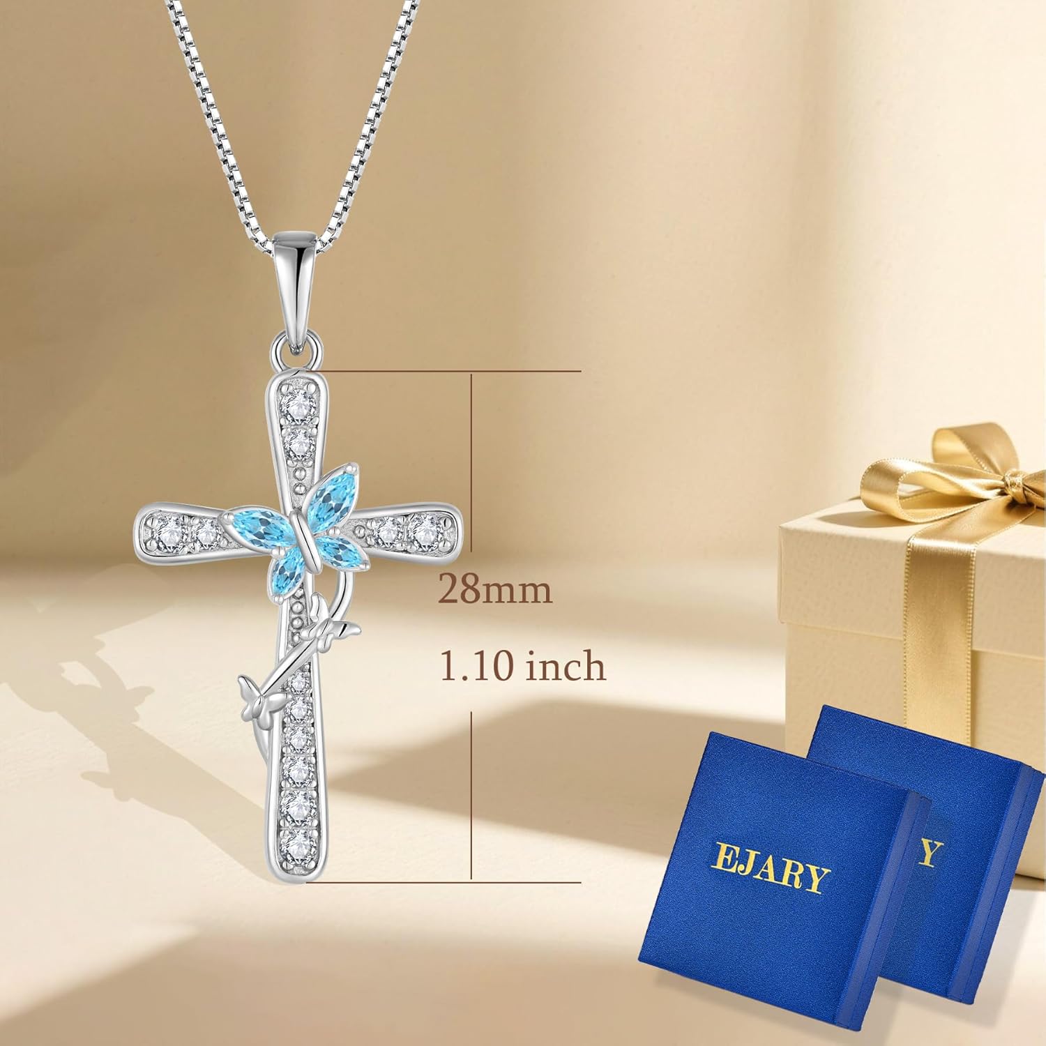 Women Butterfly Cross Necklace 925 Sterling Silver Crucifix Pendant Birthstones Jewelry Christmas Birthday Gift for Mom Wife Lover - Image 6