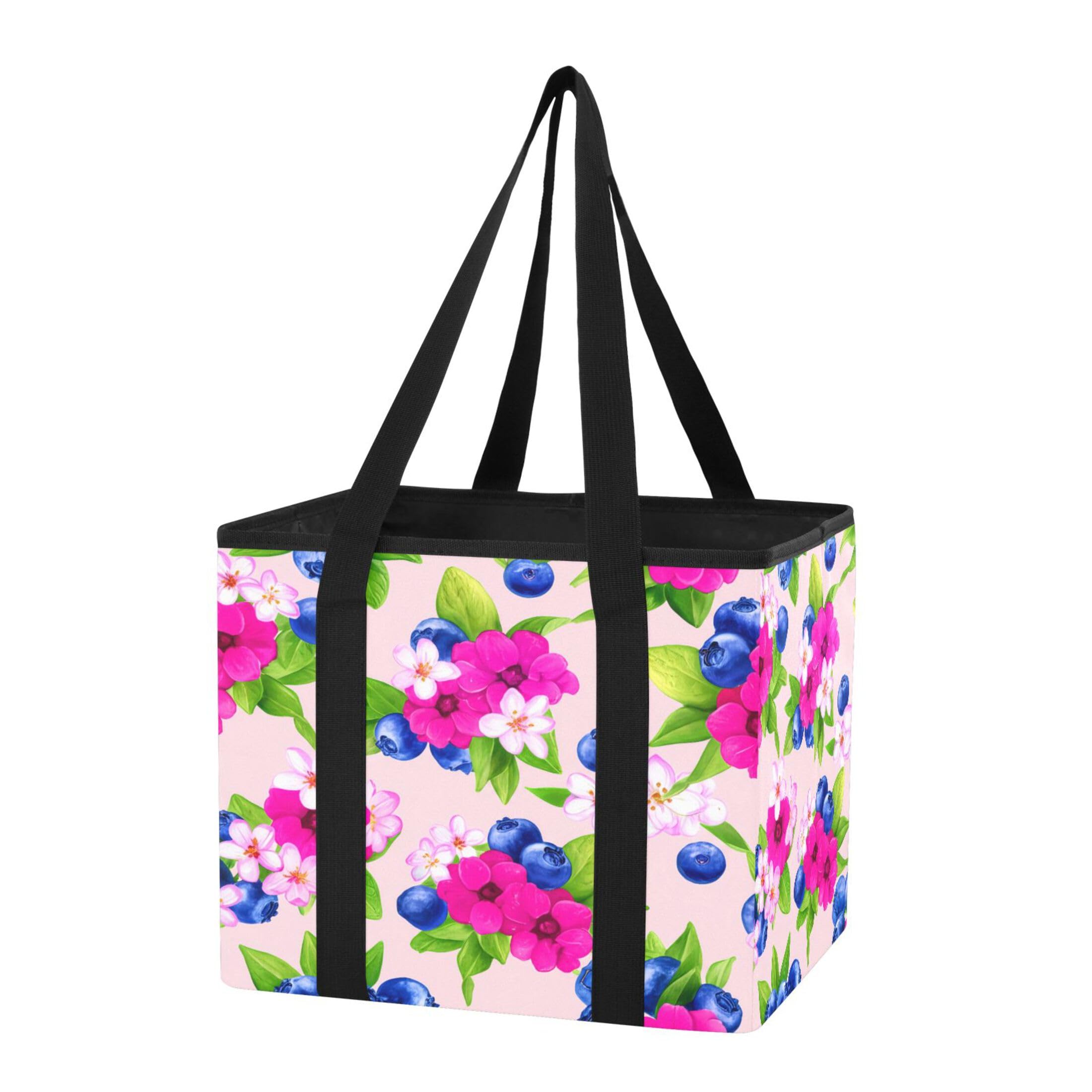 Kutsu Car Trunk Organizer Blueberries Flowers Collapsible Storage Organizers Oxford Car Storage Bin with Reinforced Handles, Non-slip Universal Fit SUV Truck Van, 1 Pack