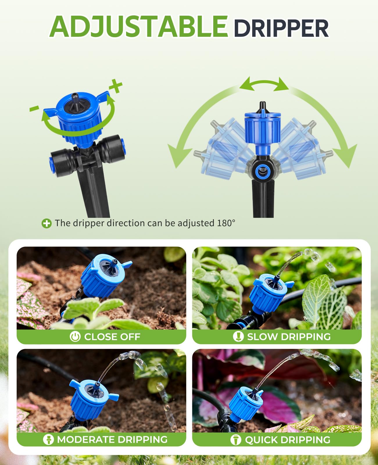 HIRALIY Sistema di irrigazione a compensazione della pressione con timer da giardino, nuovo sistema di irrigazione da giardino con connettore rapido, kit di irrigazione per piante, irrigazione