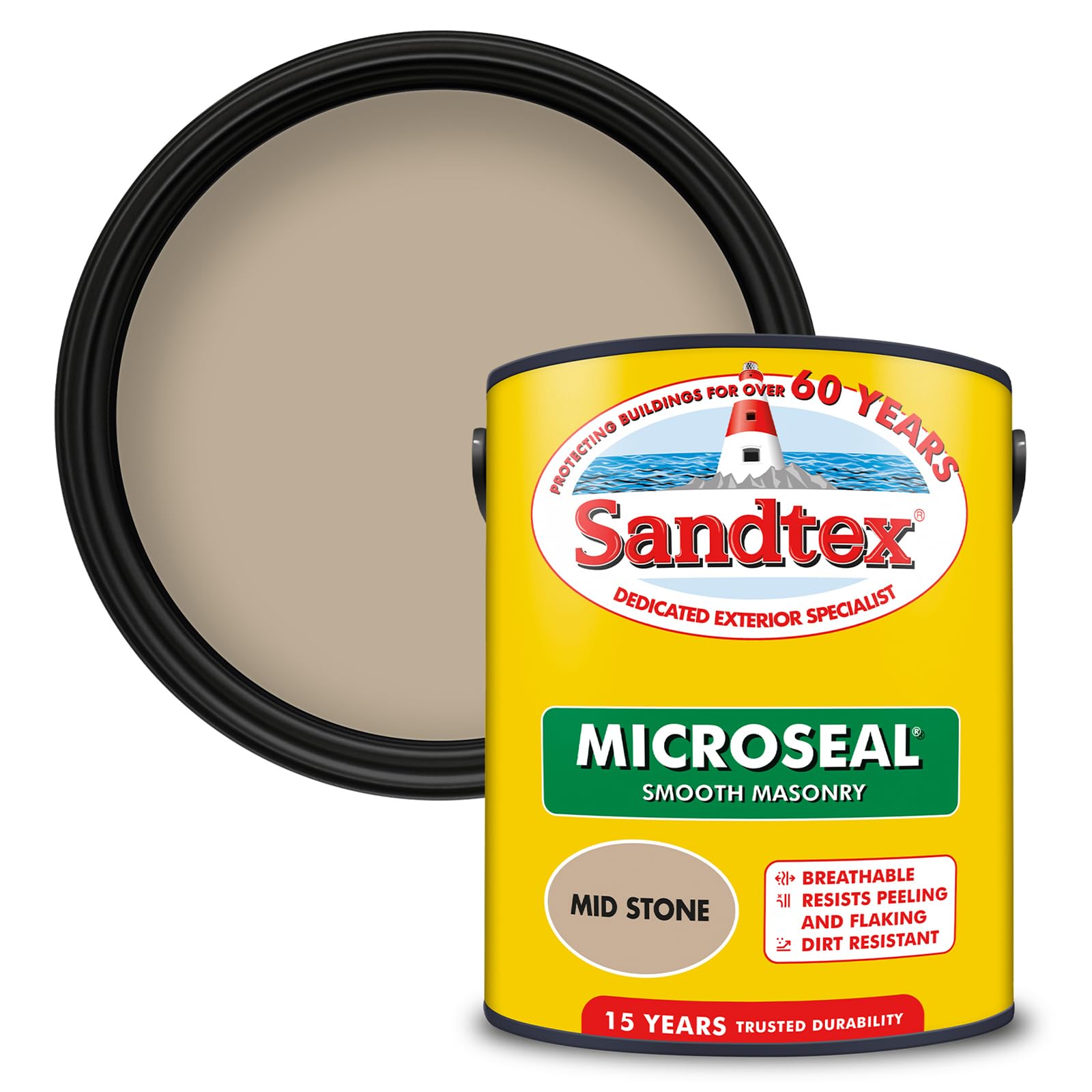 Sandtex Microseal Smooth Masonry Paint Mid Stone 5 Litre 040238