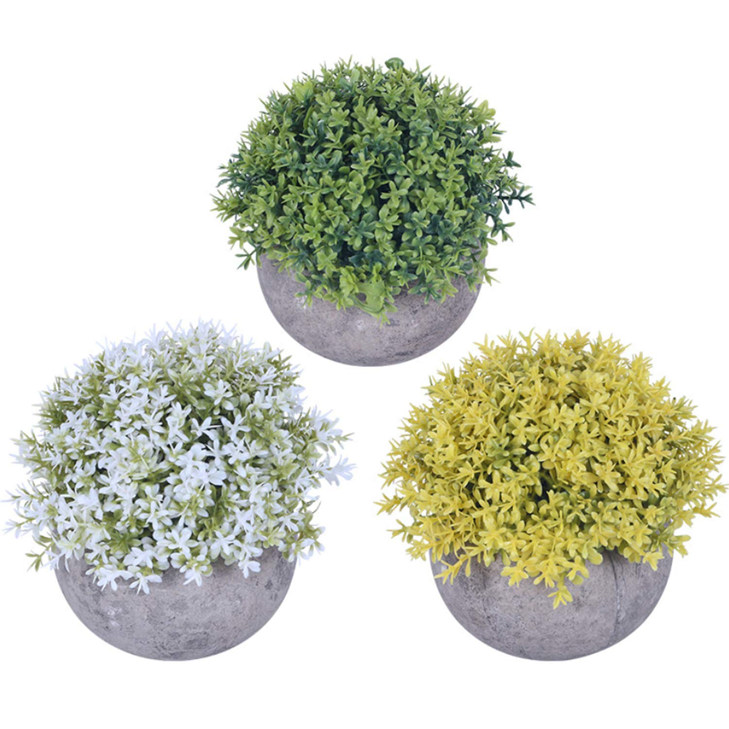 quancheng Set of 3 Artificial Green Potted Plant Grass Plants in Grey Pots, Small Decorative Faux Plastic Plants, Artificial Flowers Bonsai, Ideal for Home Office Bathroom Kitchen Outdoor Decoration