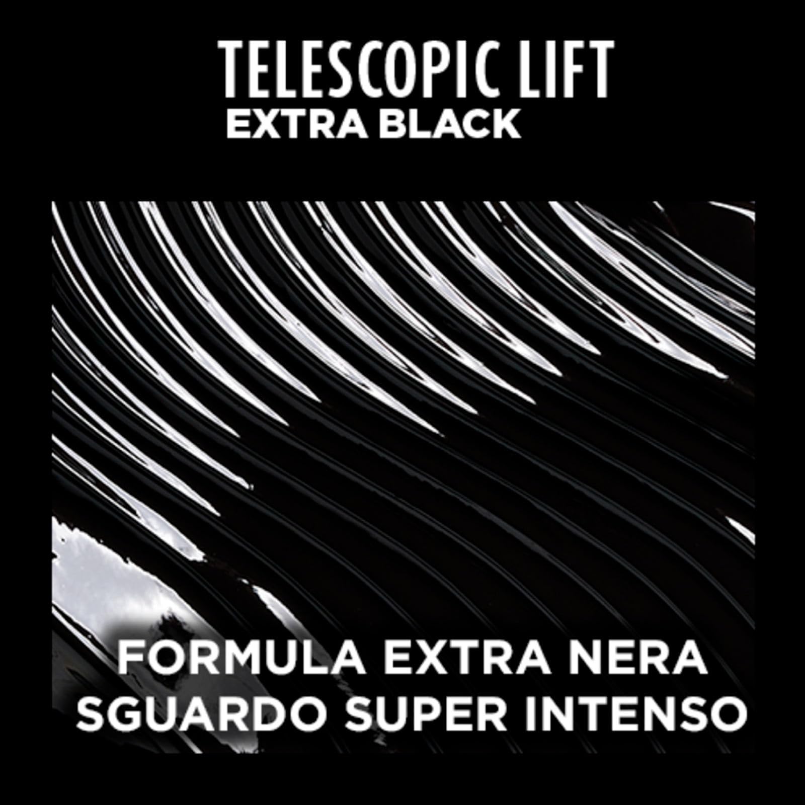 L'Oréal Paris Telescopic Lift Mascara, verlängerend und voluminös, 36 Stunden, Effekt gekräuselte Wimpern, ohne Klumpen, Formel mit Ceramiden, Farbe Extra Schwarz, 4 Kosmetika