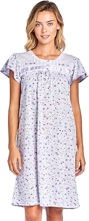 Casual Nights Nightgowns for Women, Short Sleeve Floral Night Gowns for Adult Women