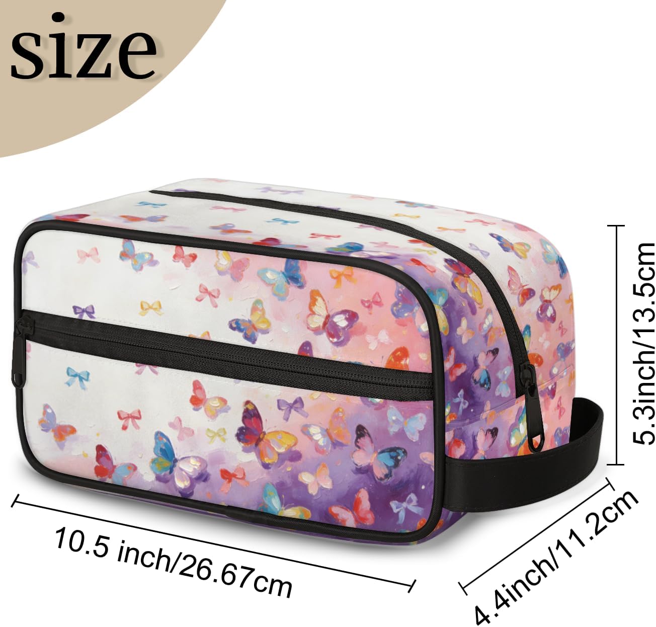 Kids Toiletry Bag for Girls - Colorful Butterflies Travel Toiletry Bag Hanging Dopp Kit Cosmetic Bag Makeup Bag Shower Shaving Bag for Toiletries Accessories image 2