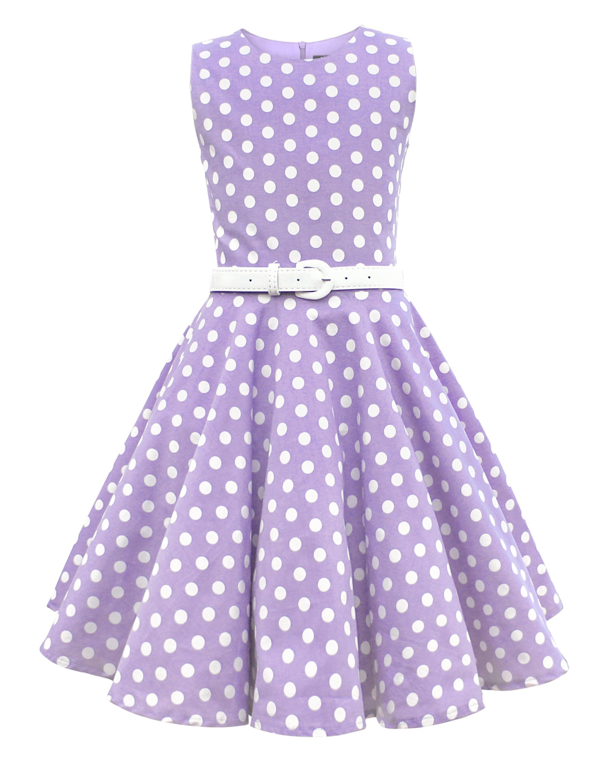 BlackButterfly Girls Audrey Dress, Purple Polka Dot, 9-10 Years