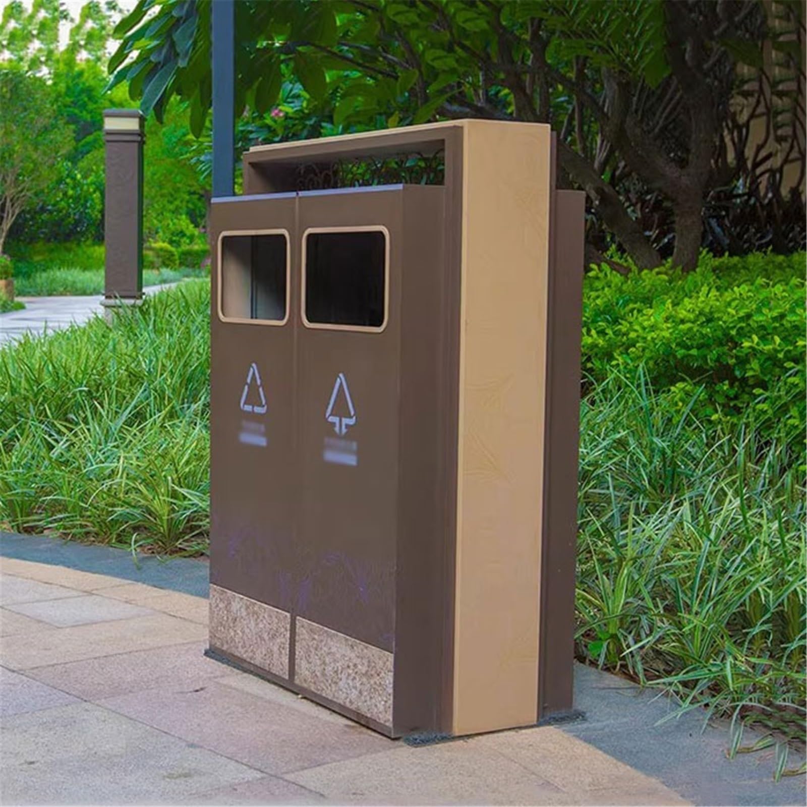 Papelera de Reciclaje Bote de Basura de Acero con contenedor de Basura de Caja Doble for Exteriores
