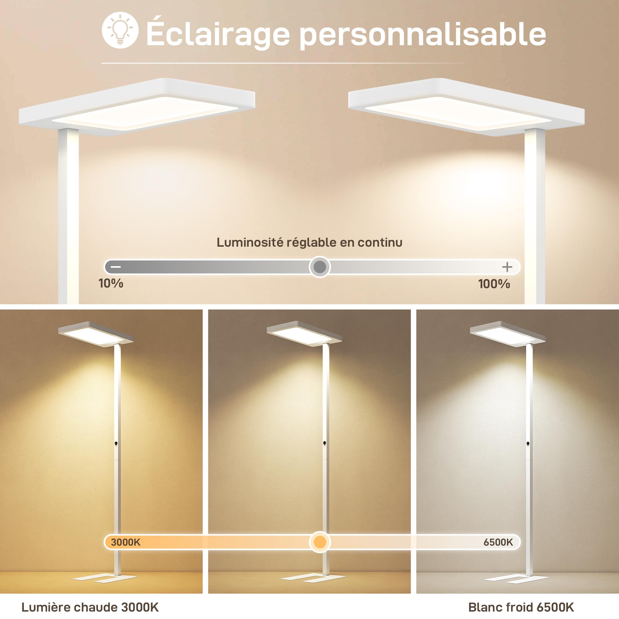 HOMCOM Lampada da terra, soggiorno, 1560 LM 40W, dimmerabile 196 cm lampada da terra LED a spettro completo per la cura degli occhi, luce notturna e telecomando, temperatura di colore regolabile