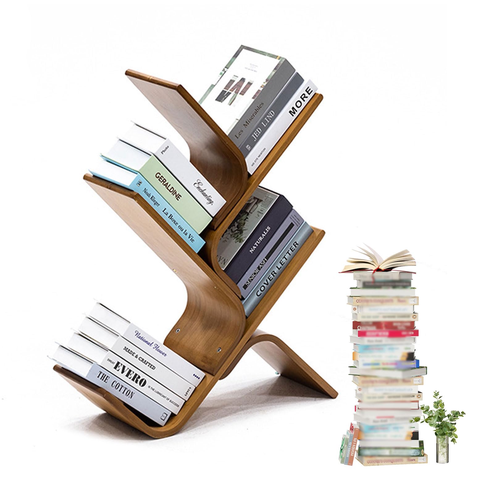ZFPKXHVMG Open Storage Shelf, Bamboo Tree Corner Bookshelf Multicolor 3-8 layers For Bedroom Living Room Home Office(Brown,4 layer)