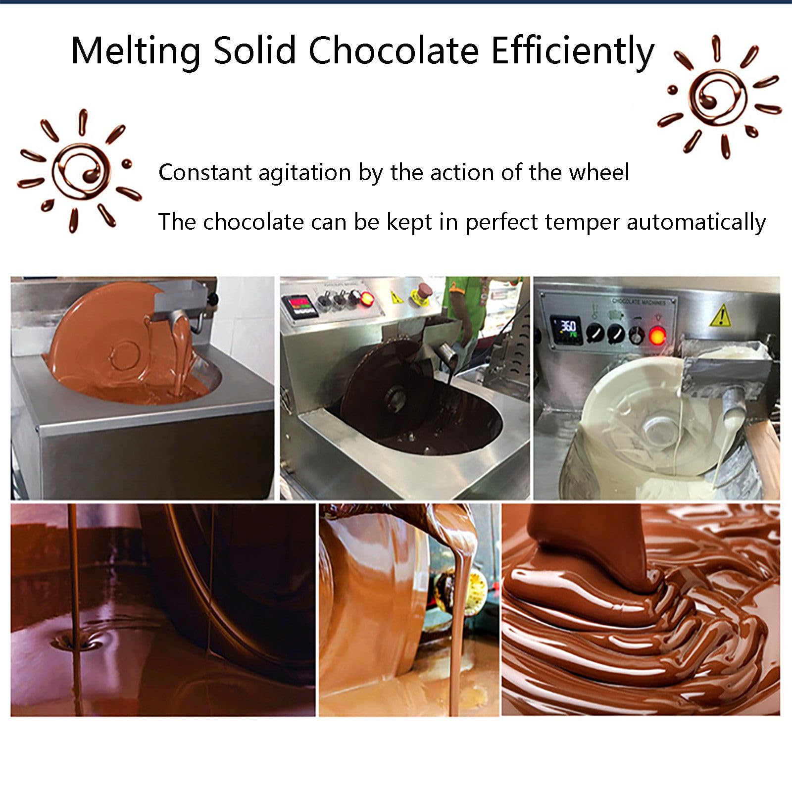 Tempéreuse à Chocolat, Fondoir électrique en Acier Inoxydable, Utilisation Commerciale sur Table, idéal pour Les Barres Chocolatées,8kg