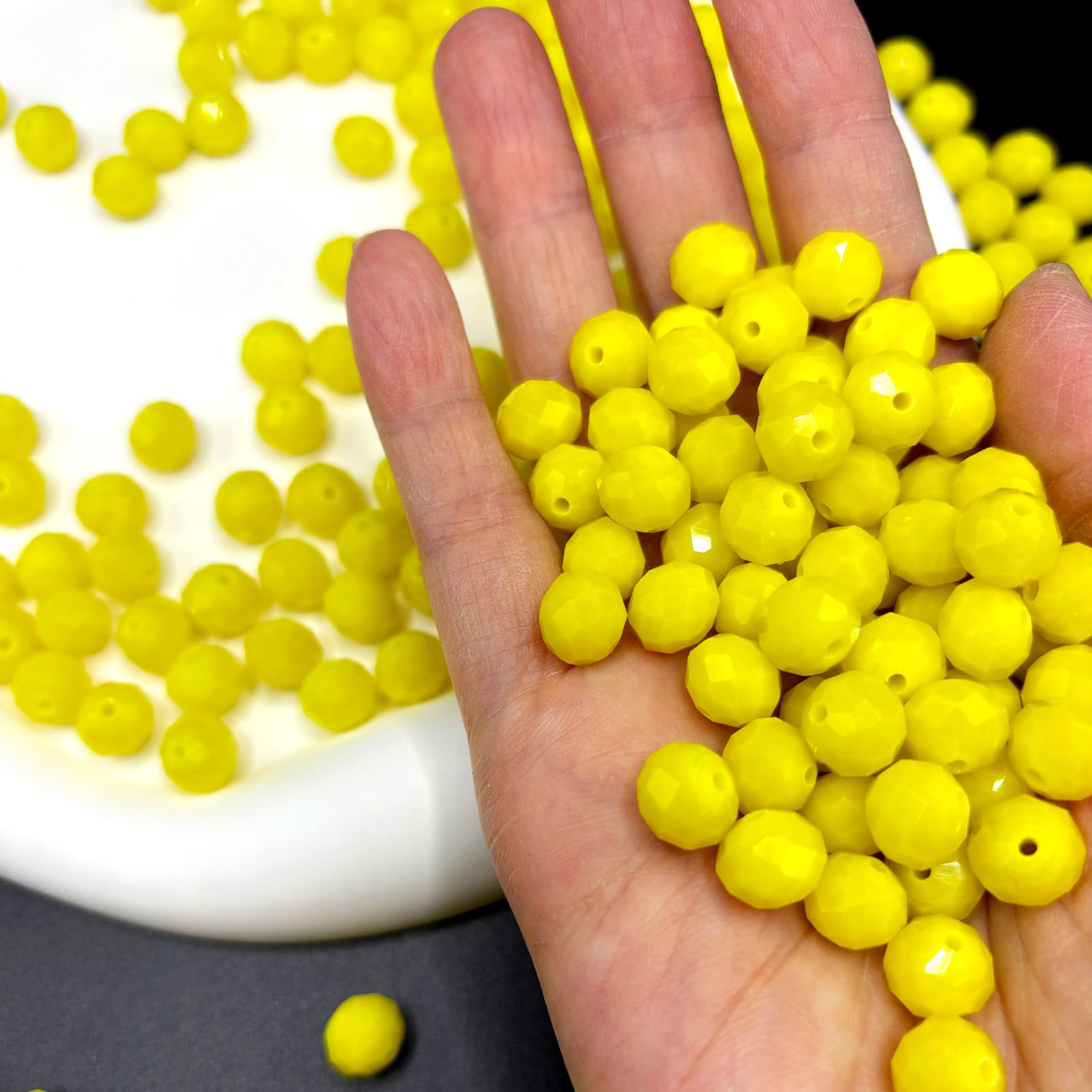 265 perline di vetro per la creazione di gioielli, perline briolette in vetro briolette da 10 mm, per la realizzazione di bracciali, perline di vetro giallo sfaccettate sfuse per artigianato