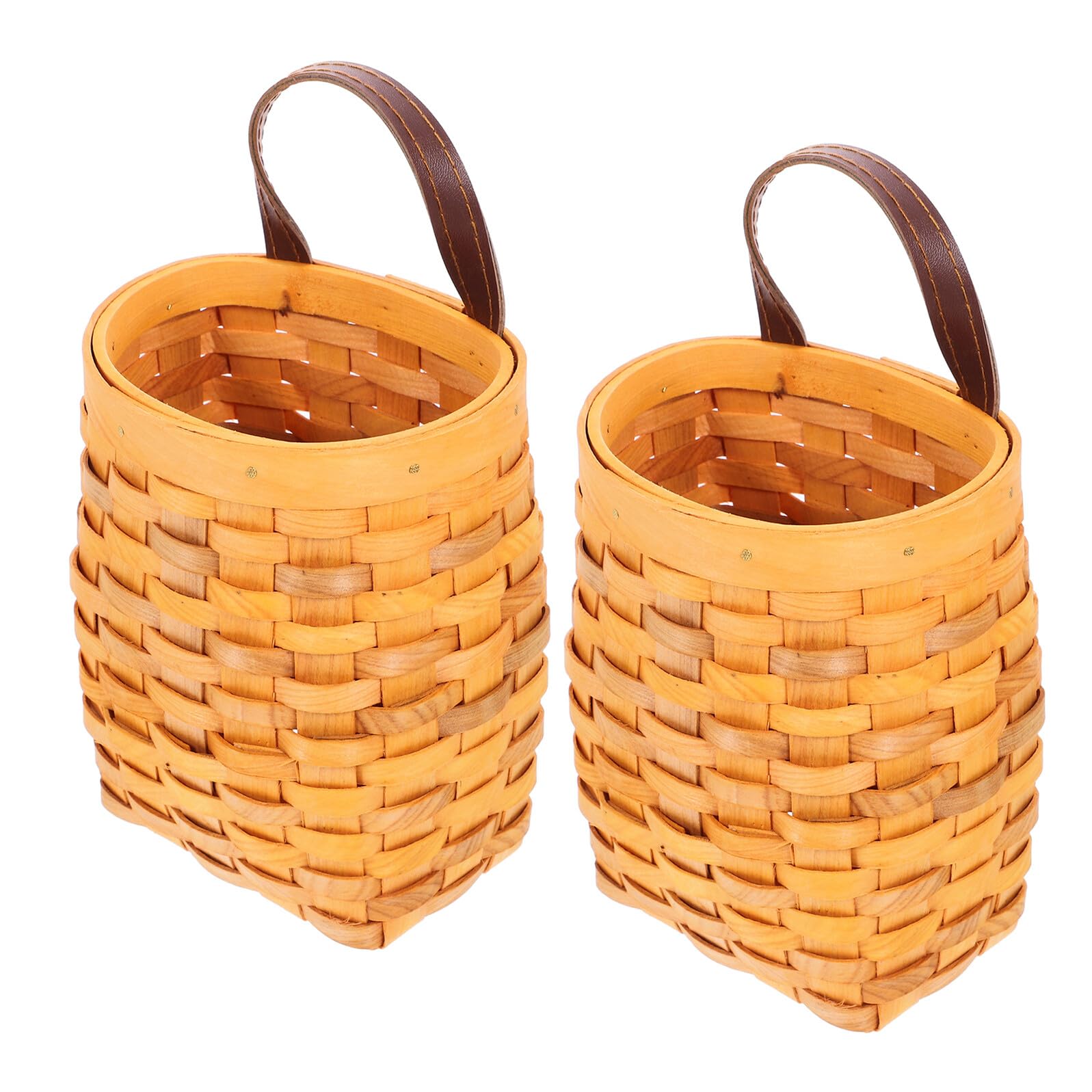 2 Stück Handgewebter Holz Wandkorb Hängend Dekorativer Aufbewahrungskorb für Obst Gemüse Blumen Platzsparend für Küche Wohnzimmer Flur Warmes Honigfarbendes Naturmaterial