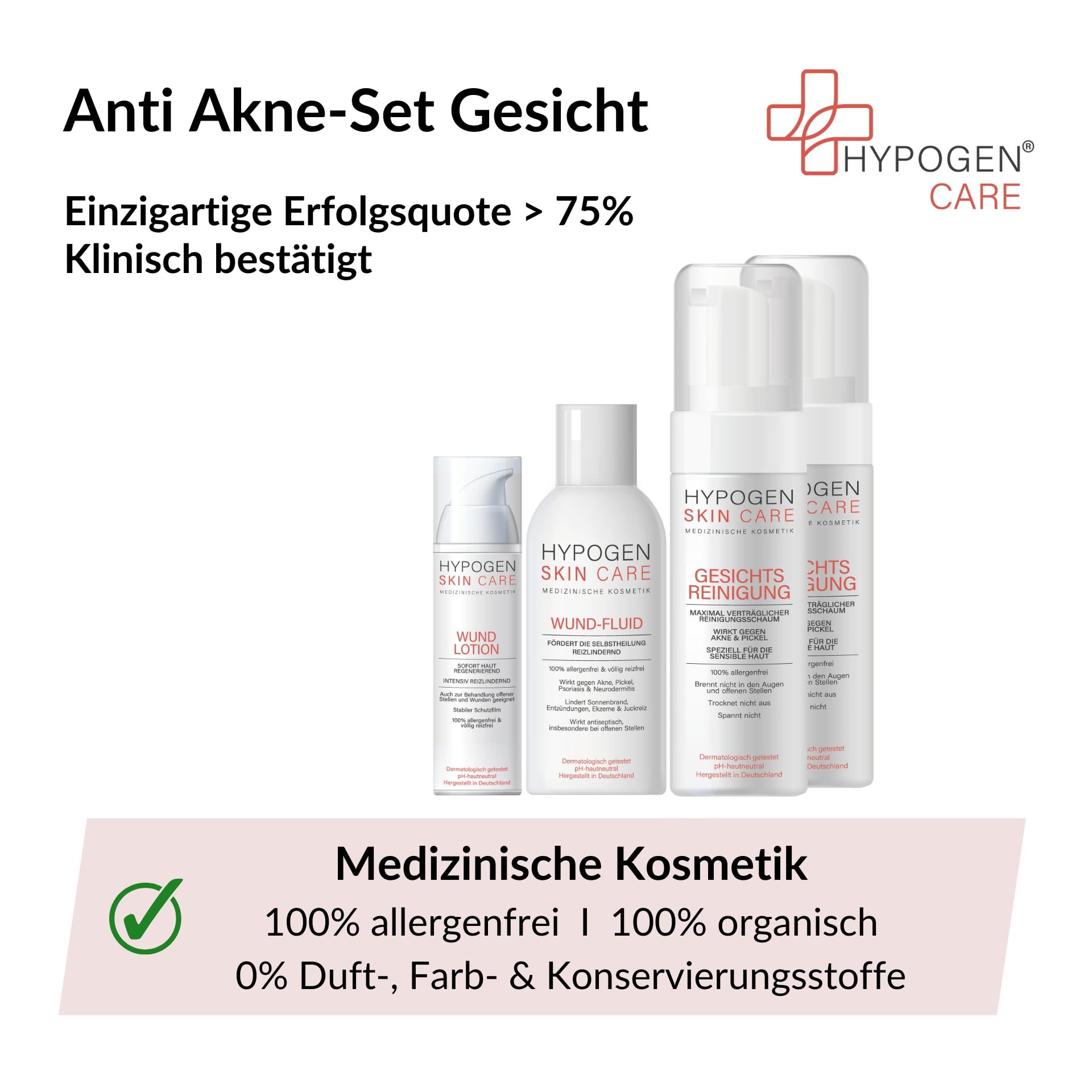 Erfolgsquote > 75% I Anti Akne-Set Gesicht I Klinisch bestätigt I Medizinische Kosmetik von HYPOGEN CARE